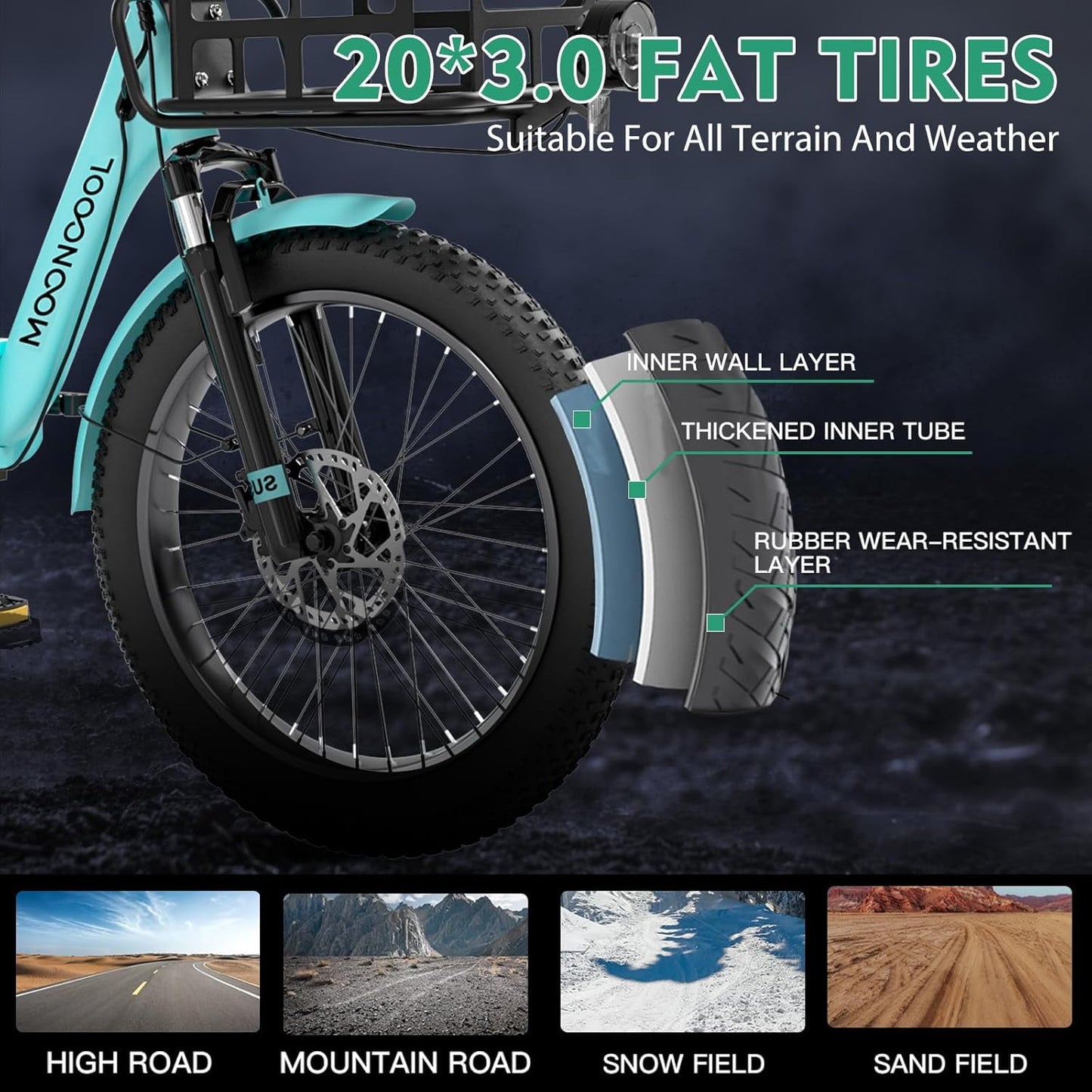 MOONCOOL Electric Trike, Electric Tricycle for Adults, 20" Folding 3 Wheels Electric Bicycle, 48V 750W Motorized Three Wheel Ebike with Aluminum Frame, Removable Battery and Basket, UL2849