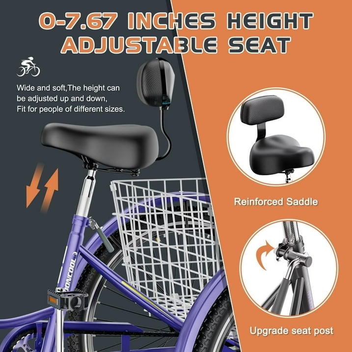 Lilypelle Adult Tricycles 7 Speed 20 inch Three Wheel Bike Cruiser Trike with Low-Step Through Frame/Large Basket for Men, Women, Seniors