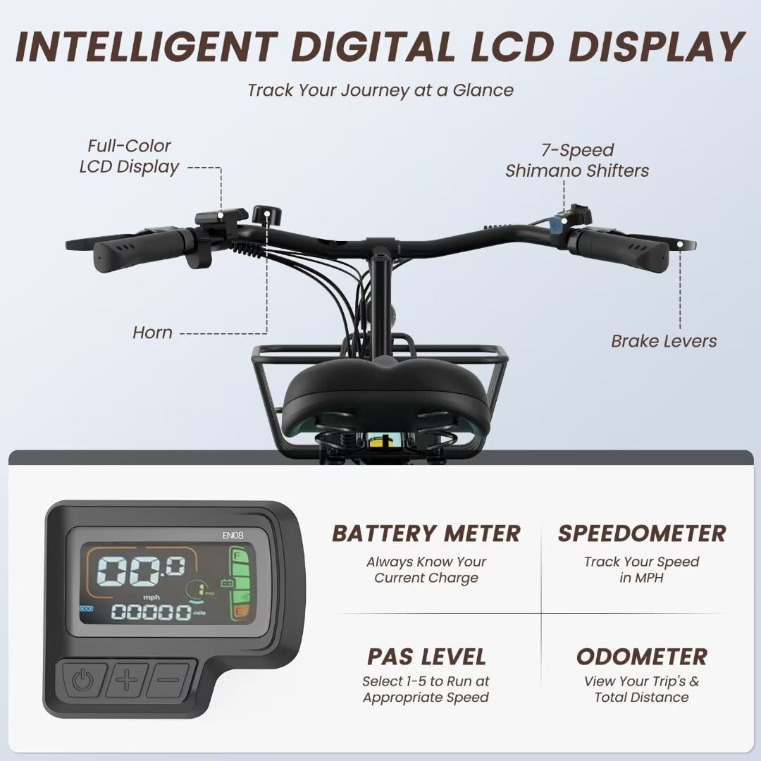 Lilypelle Electric Bike for Unisex Adults,24/26" 7-Speed Step Thru Electric Bicycle ,36V,20MPH