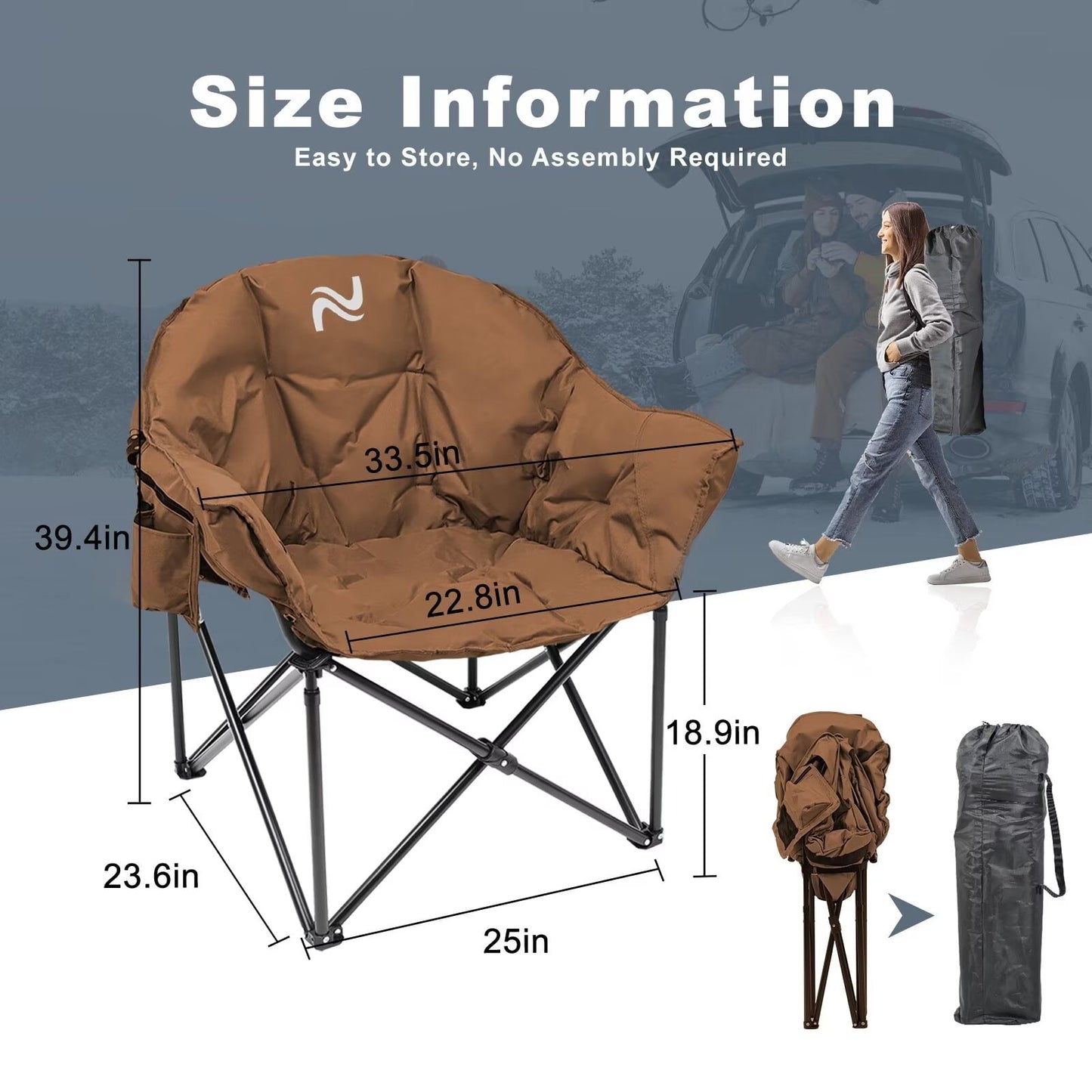 LILYPELLE Oversized Heated Camping Chair, Patio Lounge Chairs with 3 Heat Levels, Portable Folding Heated Chair Round Moon Saucer Folding Lawn Chair Outdoor Chair for Camping, Lounge Patio