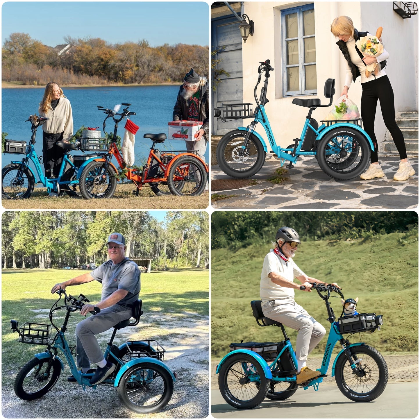 MOONCOOL TK Pro Electric Tricycle for Adults, 750W（Peak 1500W) Motor 48V 20Ah Battery, 20in Fat Tire Three Wheel Electric Bicycle , Foldable Electric Mountain Trike with Front & Rear Basket, UL2849
