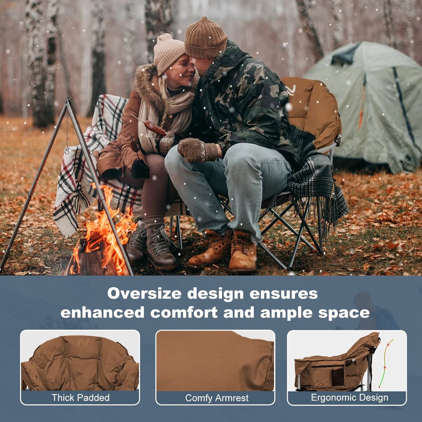 LILYPELLE Oversized Heated Camping Chair, Patio Lounge Chairs with 3 Heat Levels, Portable Folding Heated Chair Round Moon Saucer Folding Lawn Chair Outdoor Chair for Camping, Lounge Patio