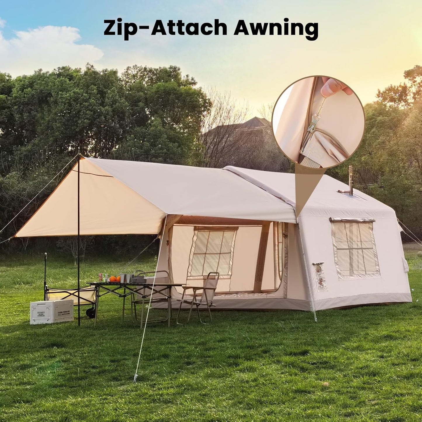 Lilypelle 4-6 Person Blow Up Inflatable Tent with Canopy, Hot Tent with Stove Jack, Easy Setup Air Camping Tent with Hand Pump, Waterproof Inflatable House for Family Glamping