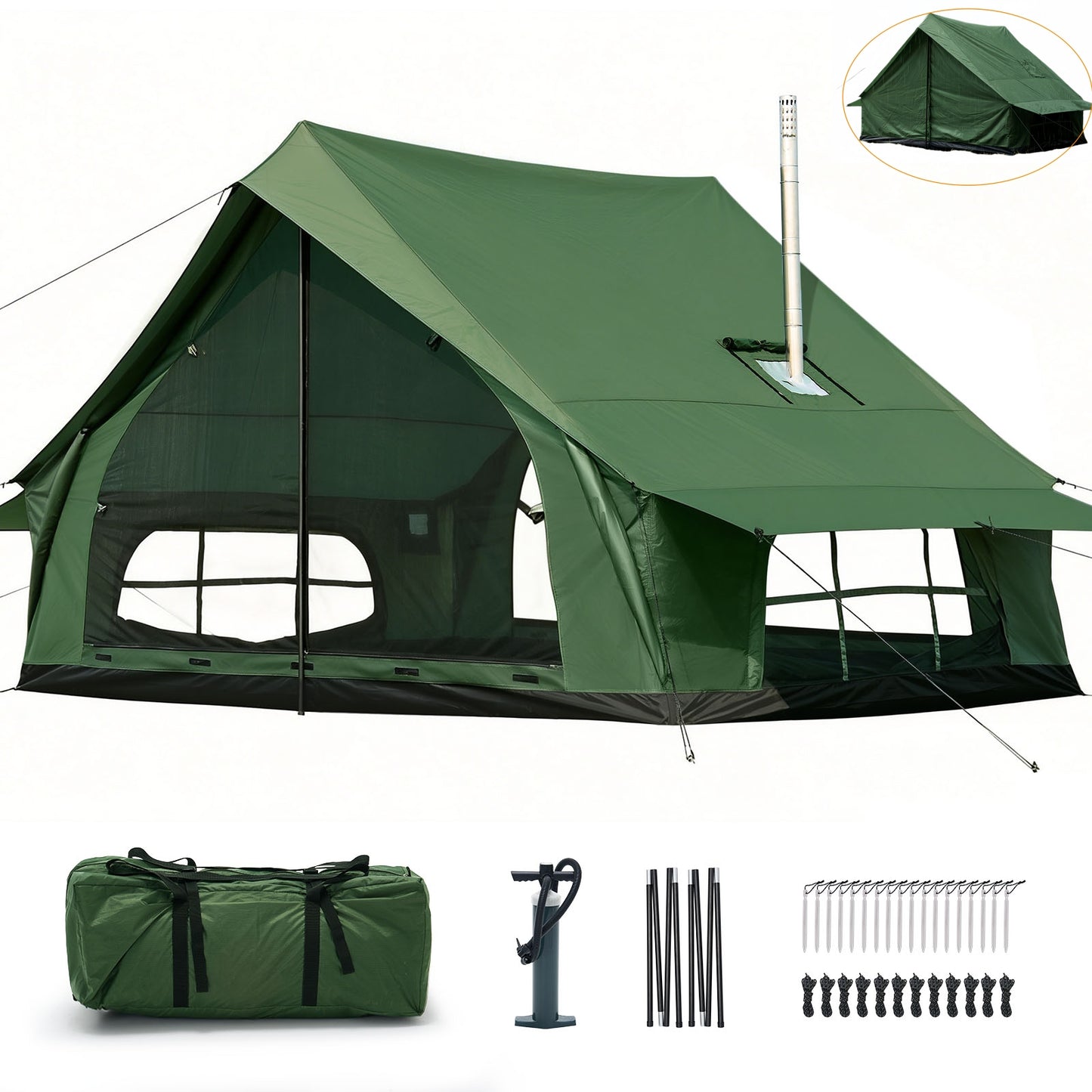 Lilypelle Lightweight Backpacking Camping Tent for 2-4 Person, 4 Season Windproof Tent with Stove Jack, 210T Ripstop Waterproof PU3000mm, All Weather Hiking Tent，Green