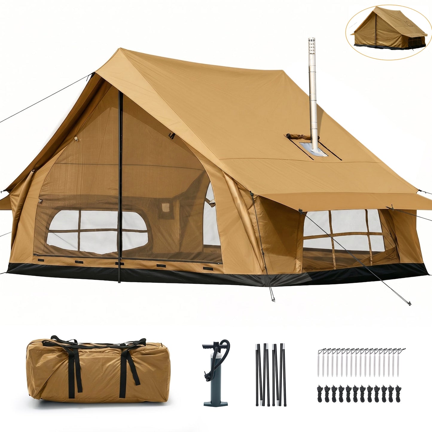 Lilypelle Lightweight Backpacking Camping Tent for 2-4 Person, 4 Season Windproof Tent with Stove Jack, 210T Ripstop Waterproof PU3000mm, All Weather Hiking Tent，Green