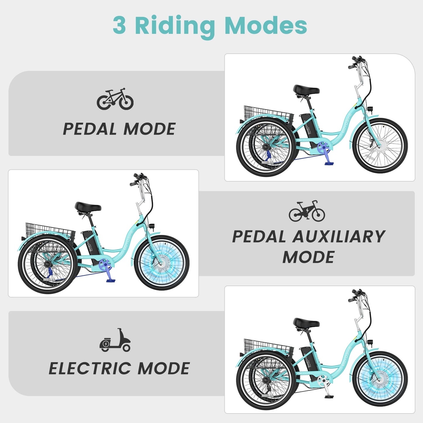 MOONCOOL MC350 Electric Tricycle for Adults, 350W Motorized Electric trike with 36V 10.4Ah Removable lithium battery,24"/26" 7 Speeds 3 Wheels Electric Bikes