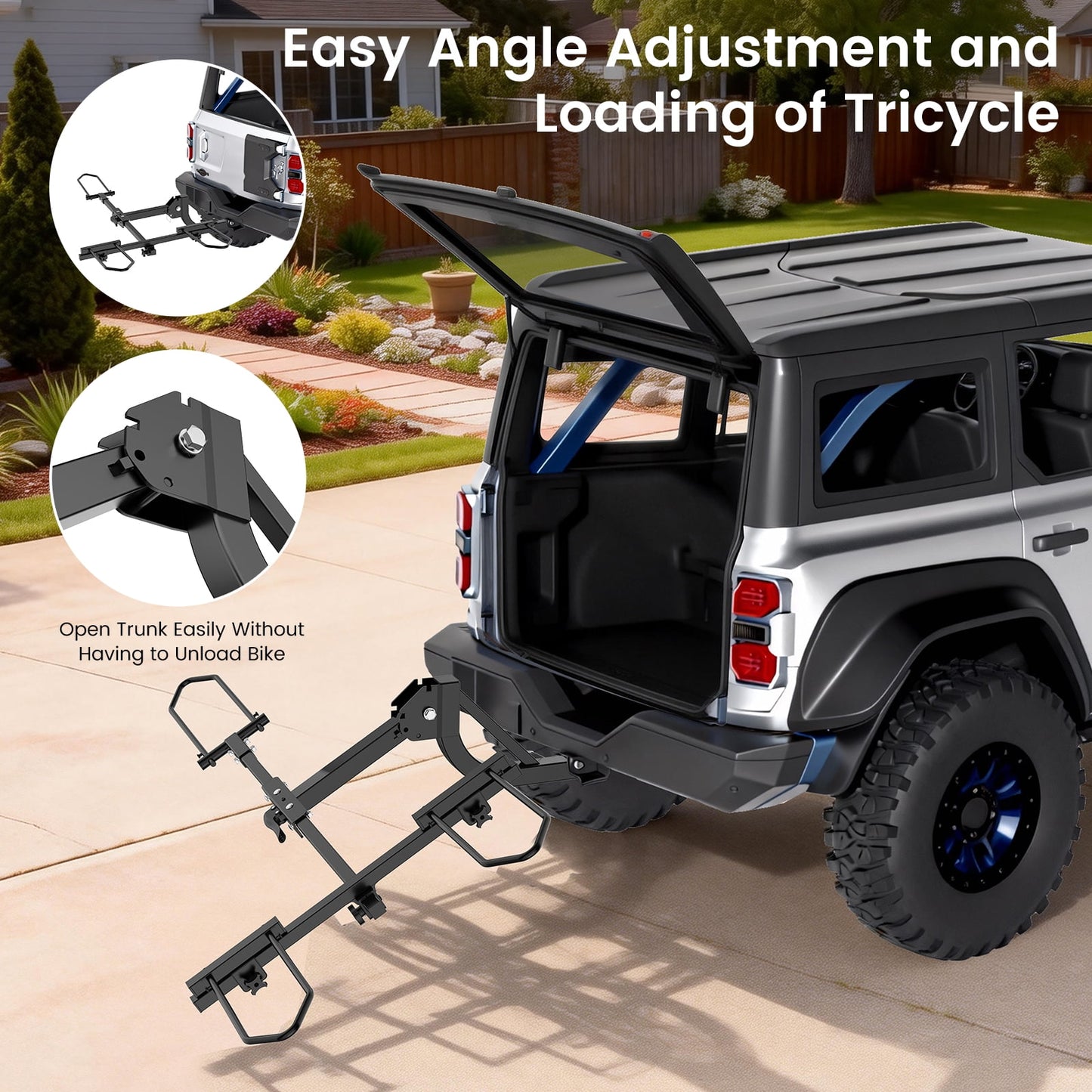 MOONCOOL Folding Hitch Trike Rack, 170 lbs Capacity, Fits Up to 5" Fat Tires and 42"-59" Wheelbase, Rear Bike Carrier for Adult Tricycles, 2" Receiver Mount for Cars, SUVs, Vans, RVs, Black
