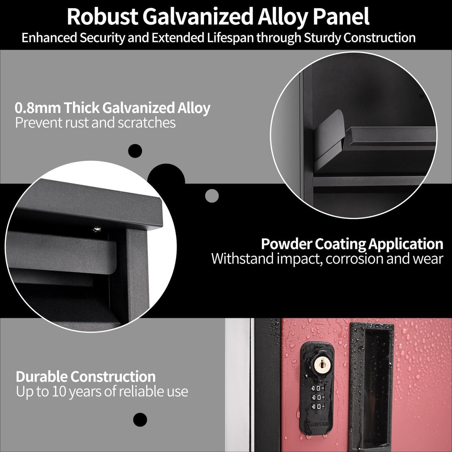Lilypelle Outside Package Delivery Boxes , 7" x 11" x 34" Large Galvanized Steel Wall and Floor Mount Locking Mailbox, Anti-Theft Delivery Box for Porch, IPX3 Waterproof