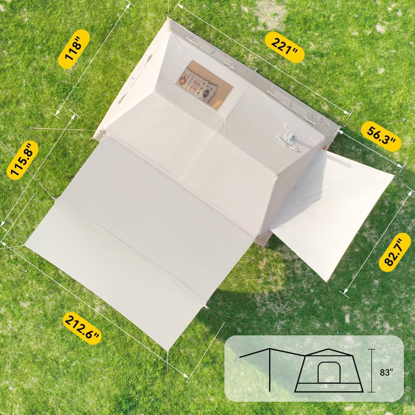 Lilypelle 12 Person Blow Up Camping Inflatable Tent w/ Canopy & Stove Jack & AC Port,18.4′x 9.8′x 6.9′Waterproof Oxford 2 Room Air Tent , Easy Setup Glamping Inflatable House w/ Stove Jack