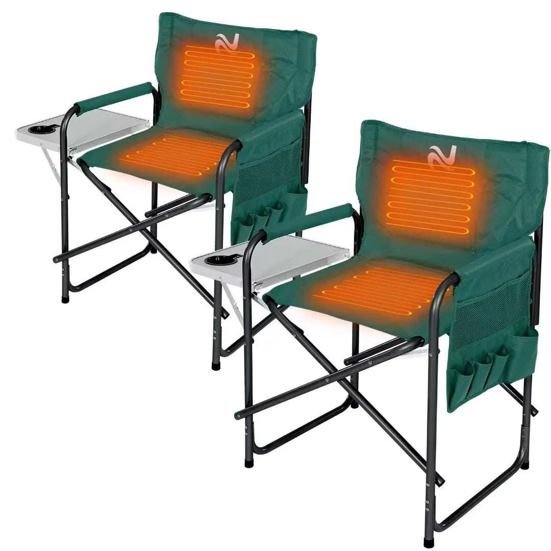 Lilypelle Oversized Heated Camping Chair, Portable Directors Chair with 3 Heat Levels, Heavy Duty Outdoor Heating Folding Chair Camp with Side Table, Pocket for Camping, Fishing, Picnic