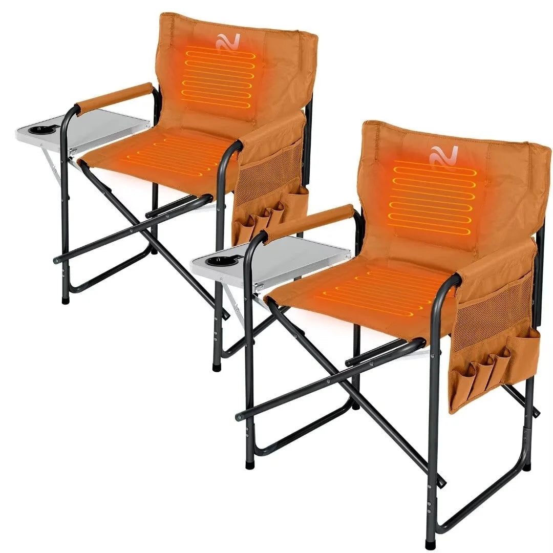 Lilypelle Oversized Heated Camping Chair, Portable Directors Chair with 3 Heat Levels, Heavy Duty Outdoor Heating Folding Chair Camp with Side Table, Pocket for Camping, Fishing, Picnic