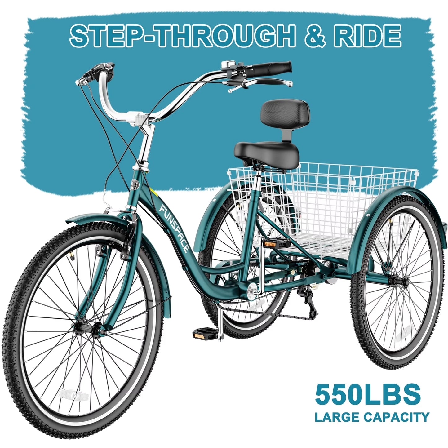 Lilypelle Adult Tricycles 7 Speed 24/26 inch Three Wheel Bike Cruiser Trike with Low-Step Through Frame/Large Basket for Men, Women, Seniors