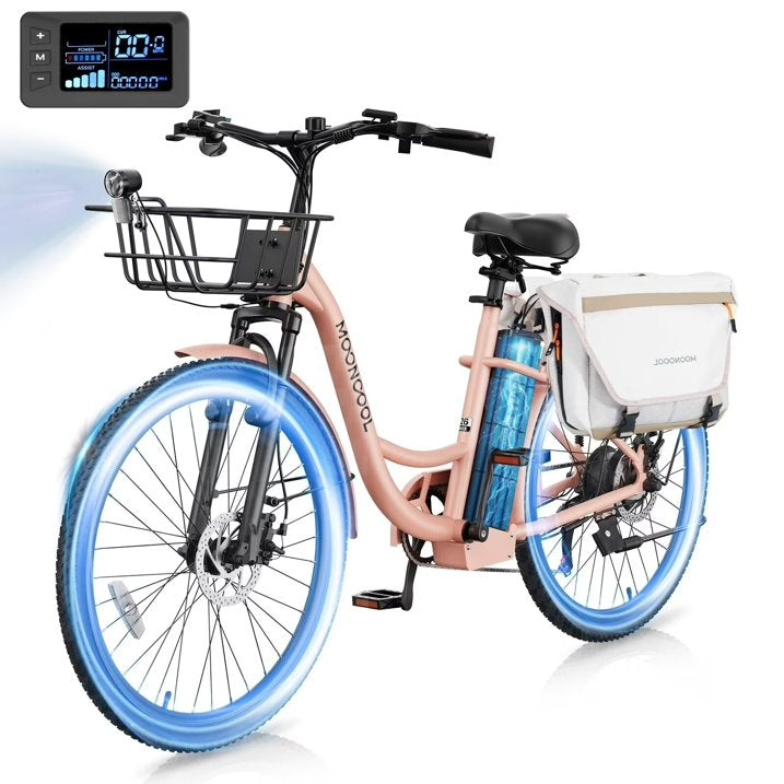 MOONCOOL Electric Bicycle for Adults 350W , 7-Speed Ebike with 36V 10.4Ah Removable Battery， 40 Miles Range , 20 mph Electric Commuter Bike for Women Men, UL2849