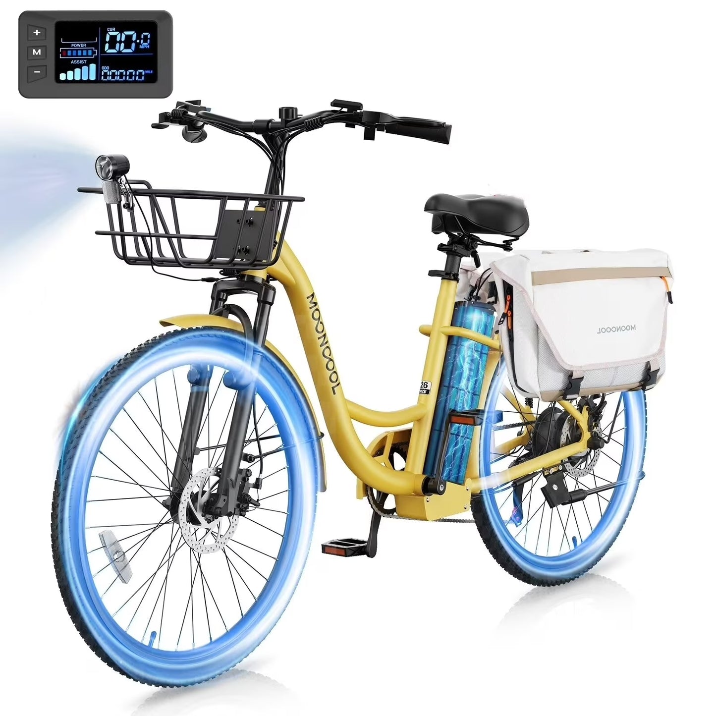 MOONCOOL Electric Bicycle for Adults 350W , 7-Speed Ebike with 36V 10.4Ah Removable Battery， 40 Miles Range , 20 mph Electric Commuter Bike for Women Men, UL2849