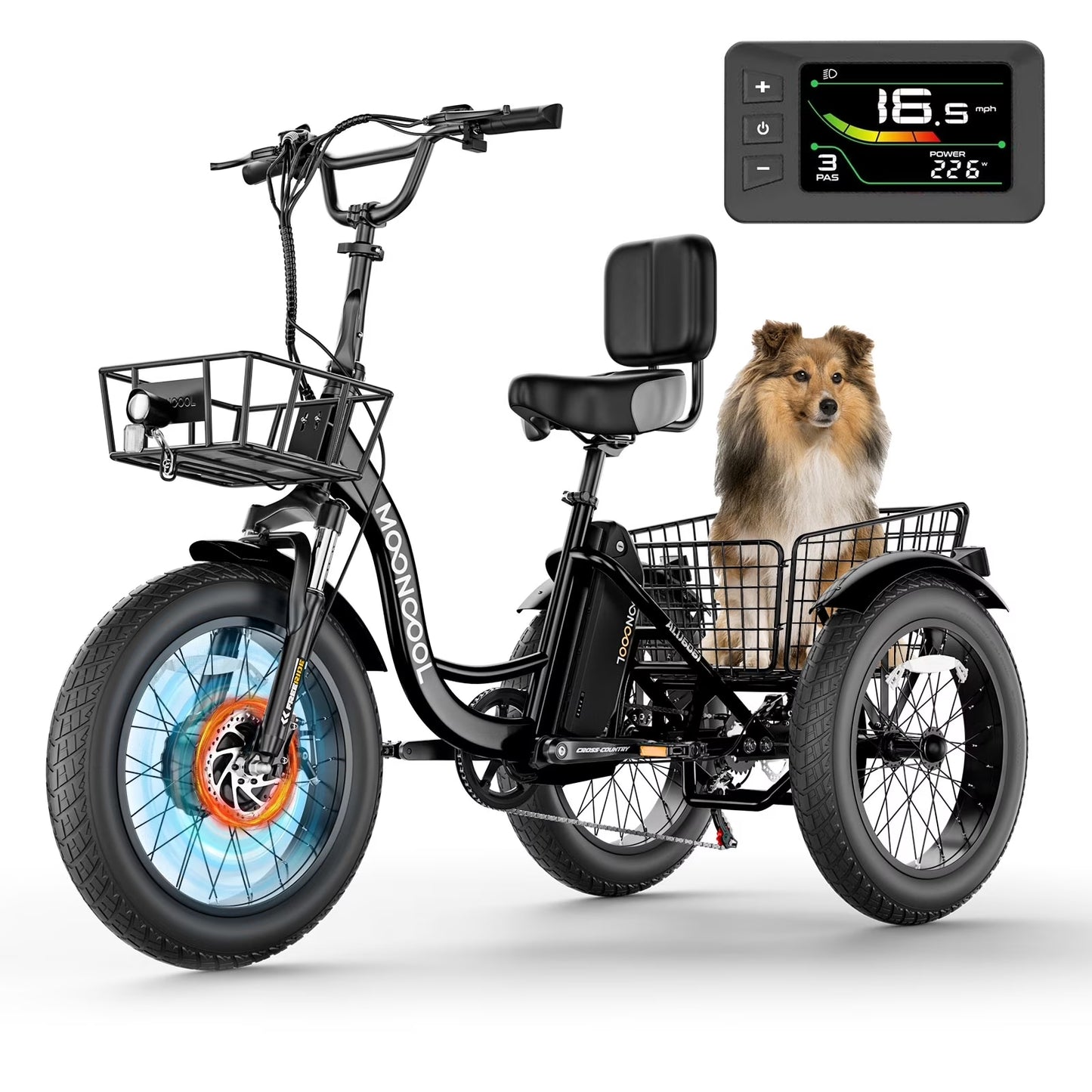 MOONCOOL Electric Tricycle for Adults, 20" x 4" Fat Tire Electric Trike, 48V 500W Motorized Electric Bicycle, 3 Wheels 7 Speed Ebike with Removable Battery, Aluminum Frame & Large Basket, UL2849