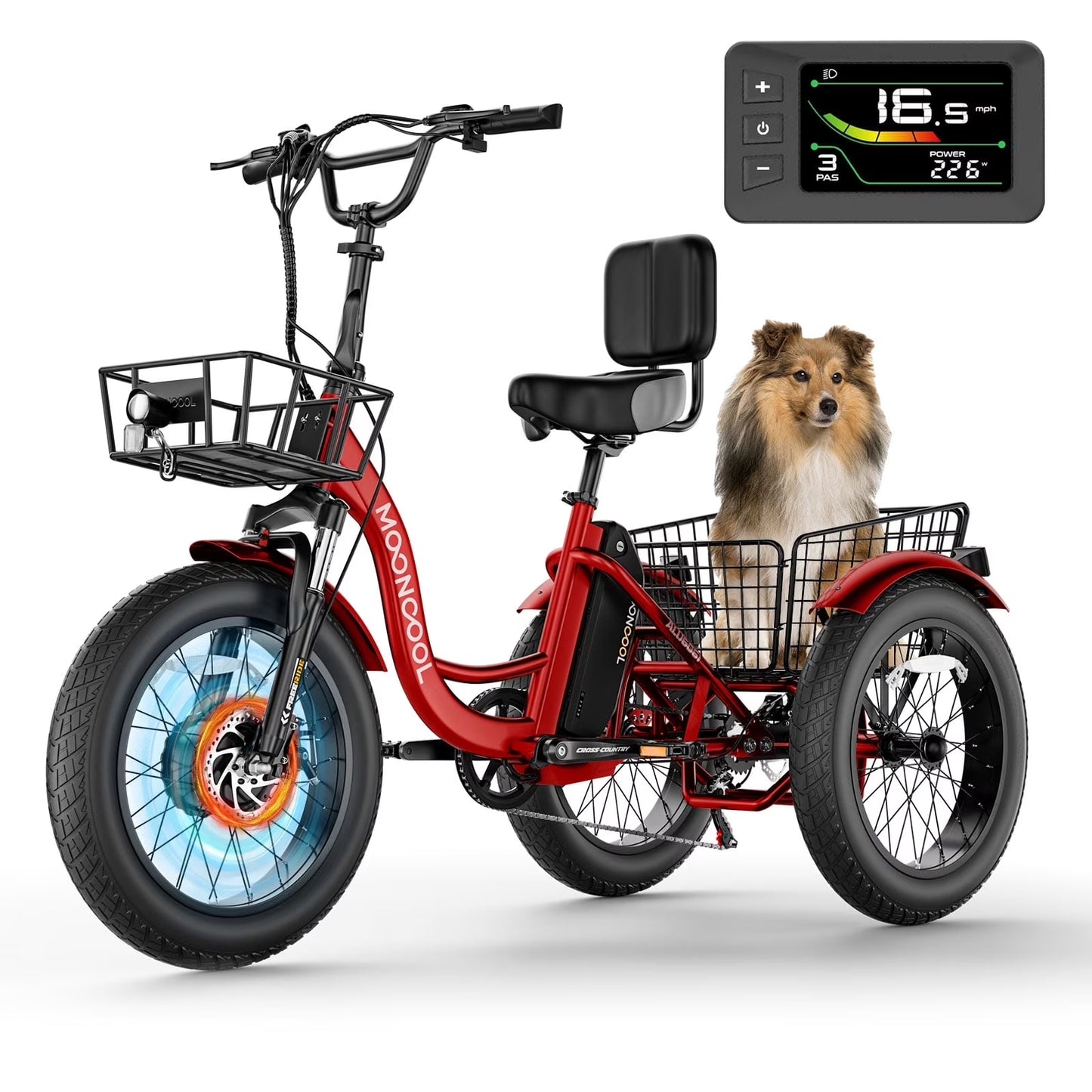 MOONCOOL Electric Tricycle for Adults, 20" x 4" Fat Tire Electric Trike, 48V 500W Motorized Electric Bicycle, 3 Wheels 7 Speed Ebike with Removable Battery, Aluminum Frame & Large Basket, UL2849