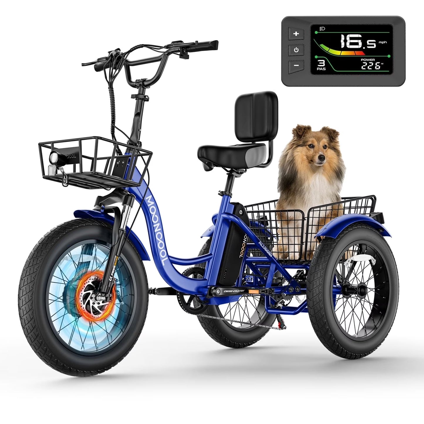 MOONCOOL Electric Tricycle for Adults, 20" x 4" Fat Tire Electric Trike, 48V 500W Motorized Electric Bicycle, 3 Wheels 7 Speed Ebike with Removable Battery, Aluminum Frame & Large Basket, UL2849
