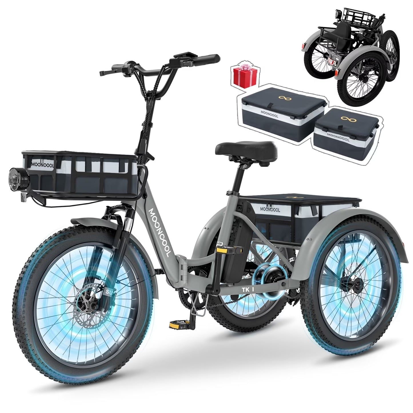 MOONCOOL Electric Trike, Electric Tricycle for Adults, 20" Folding 3 Wheels Electric Bicycle, 48V 750W Motorized Three Wheel Ebike with Aluminum Frame, Removable Battery and Basket, UL2849