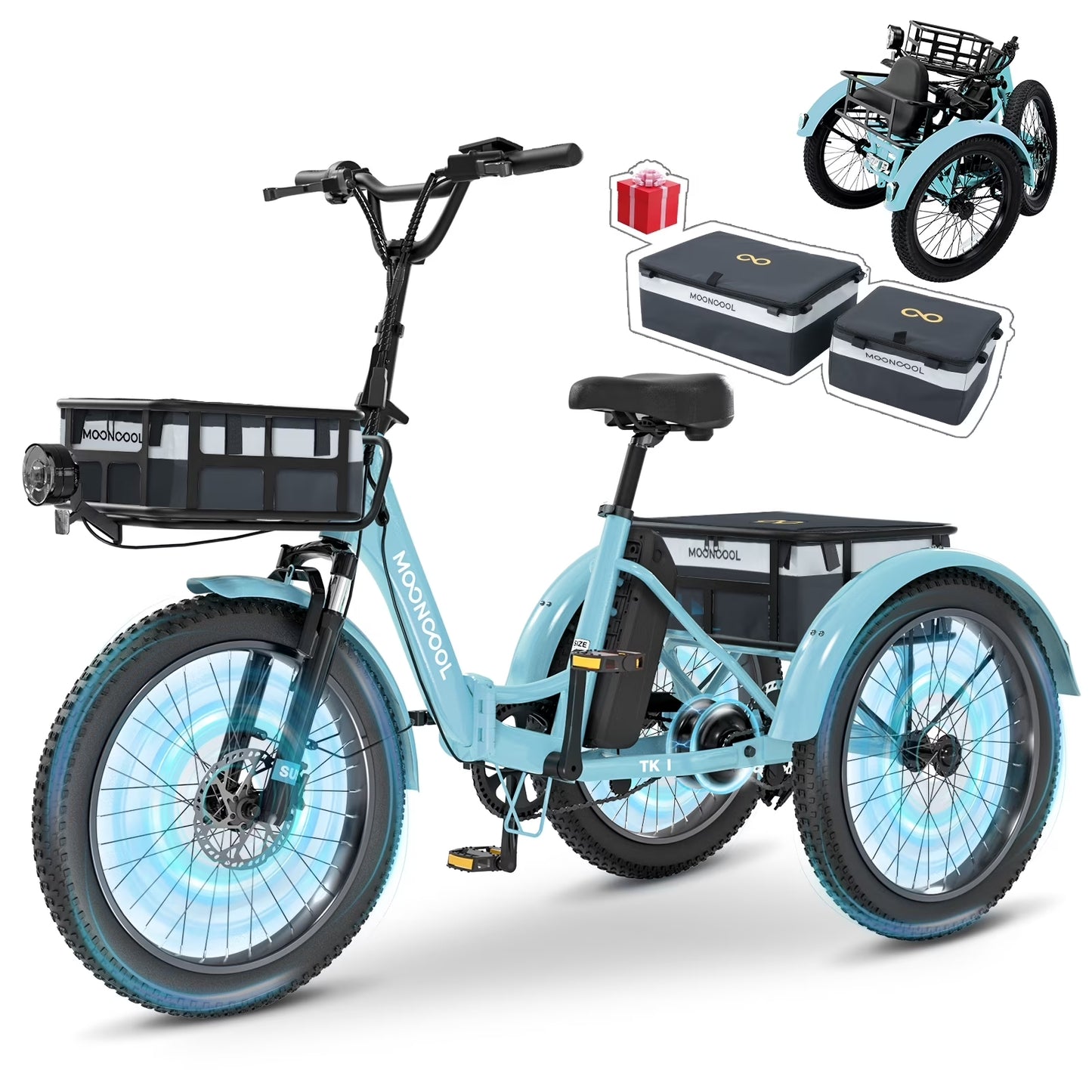 MOONCOOL Electric Trike, Electric Tricycle for Adults, 20" Folding 3 Wheels Electric Bicycle, 48V 750W Motorized Three Wheel Ebike with Aluminum Frame, Removable Battery and Basket, UL2849