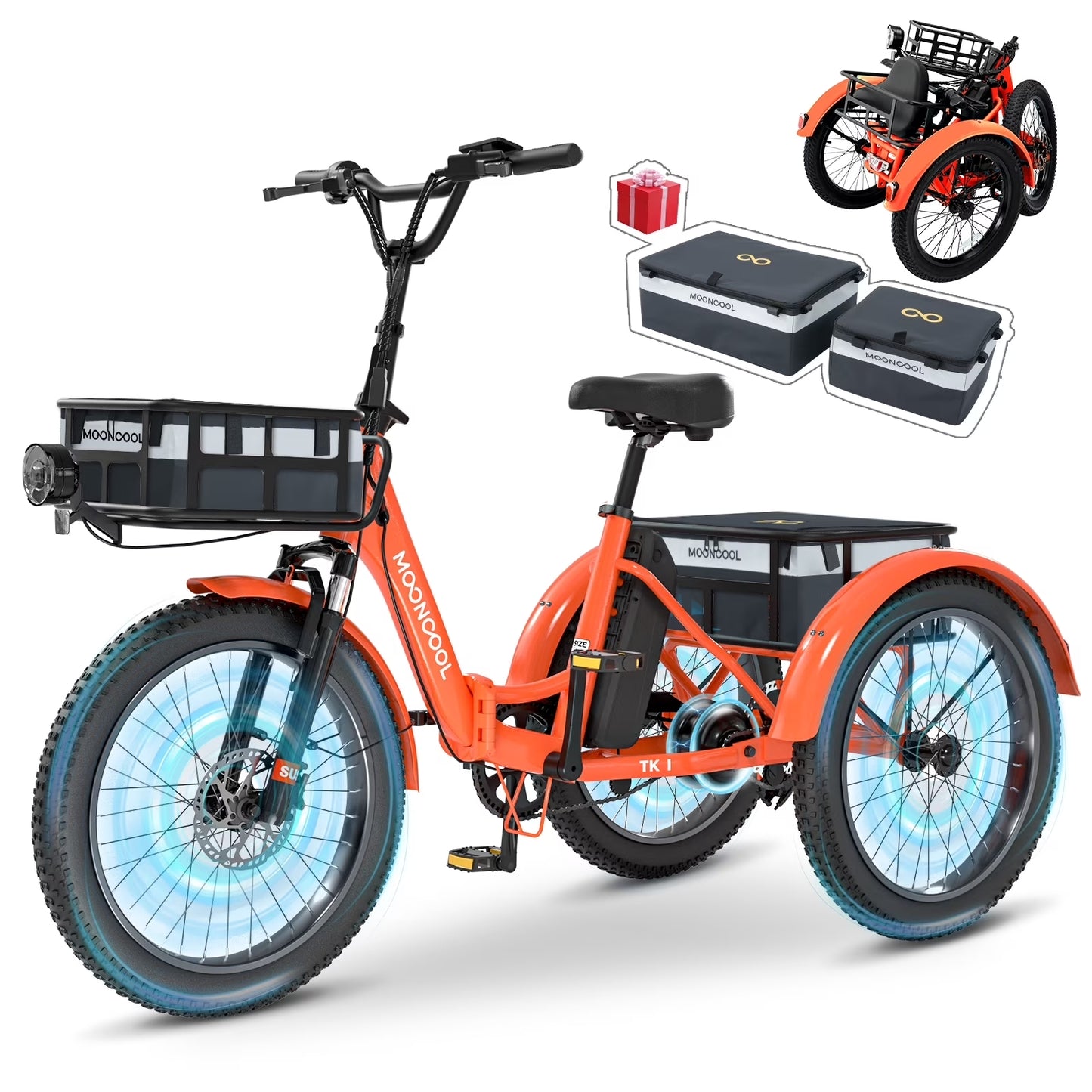 MOONCOOL Electric Trike, Electric Tricycle for Adults, 20" Folding 3 Wheels Electric Bicycle, 48V 750W Motorized Three Wheel Ebike with Aluminum Frame, Removable Battery and Basket, UL2849