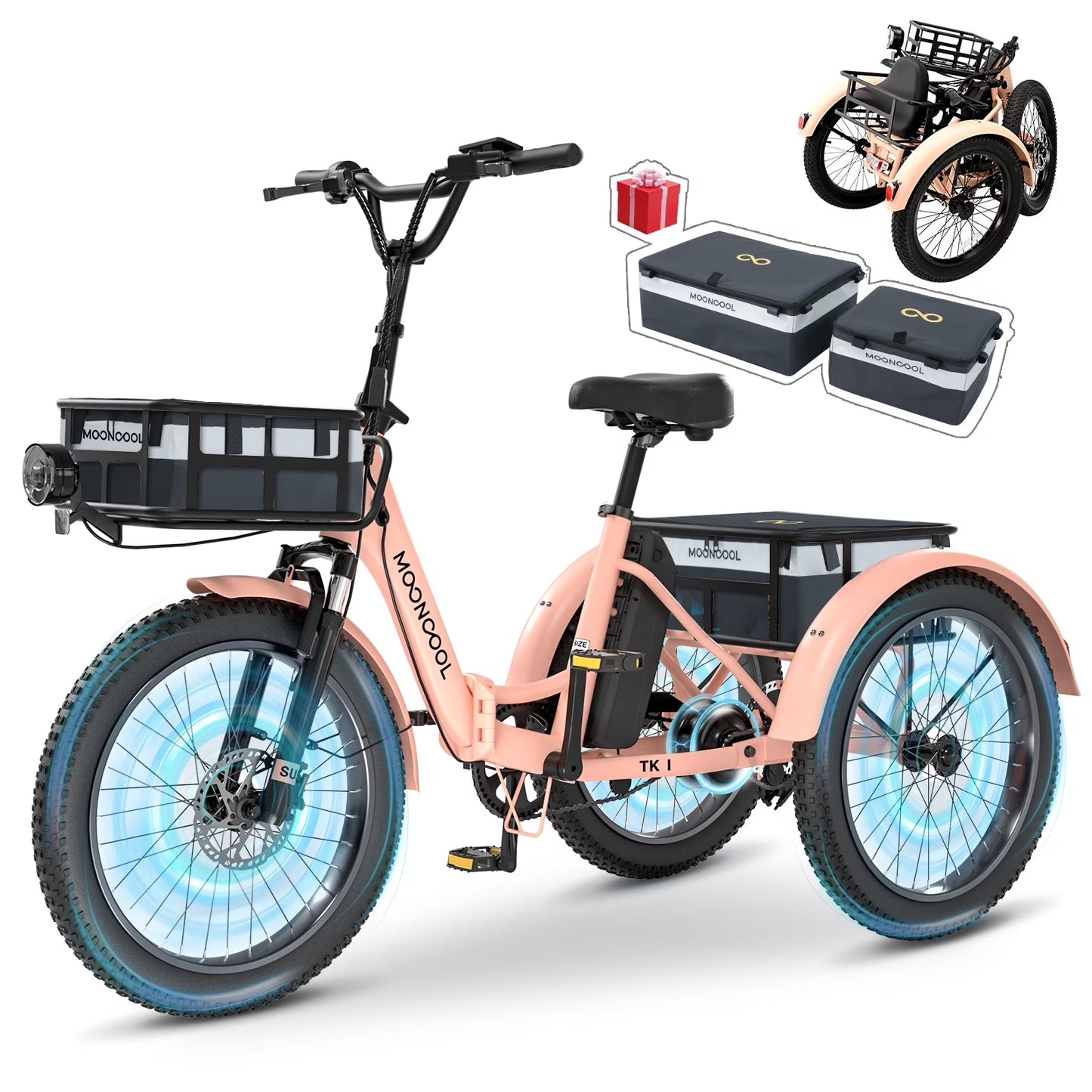 MOONCOOL Electric Trike, Electric Tricycle for Adults, 20" Folding 3 Wheels Electric Bicycle, 48V 750W Motorized Three Wheel Ebike with Aluminum Frame, Removable Battery and Basket, UL2849