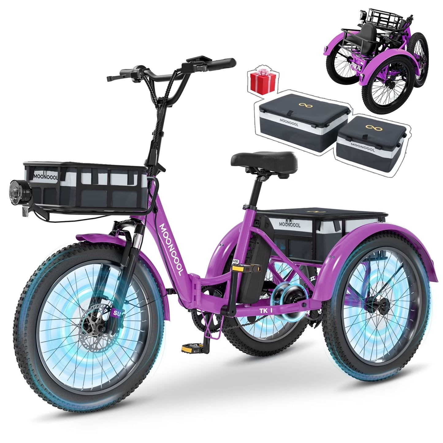 MOONCOOL Electric Trike, Electric Tricycle for Adults, 20" Folding 3 Wheels Electric Bicycle, 48V 750W Motorized Three Wheel Ebike with Aluminum Frame, Removable Battery and Basket, UL2849