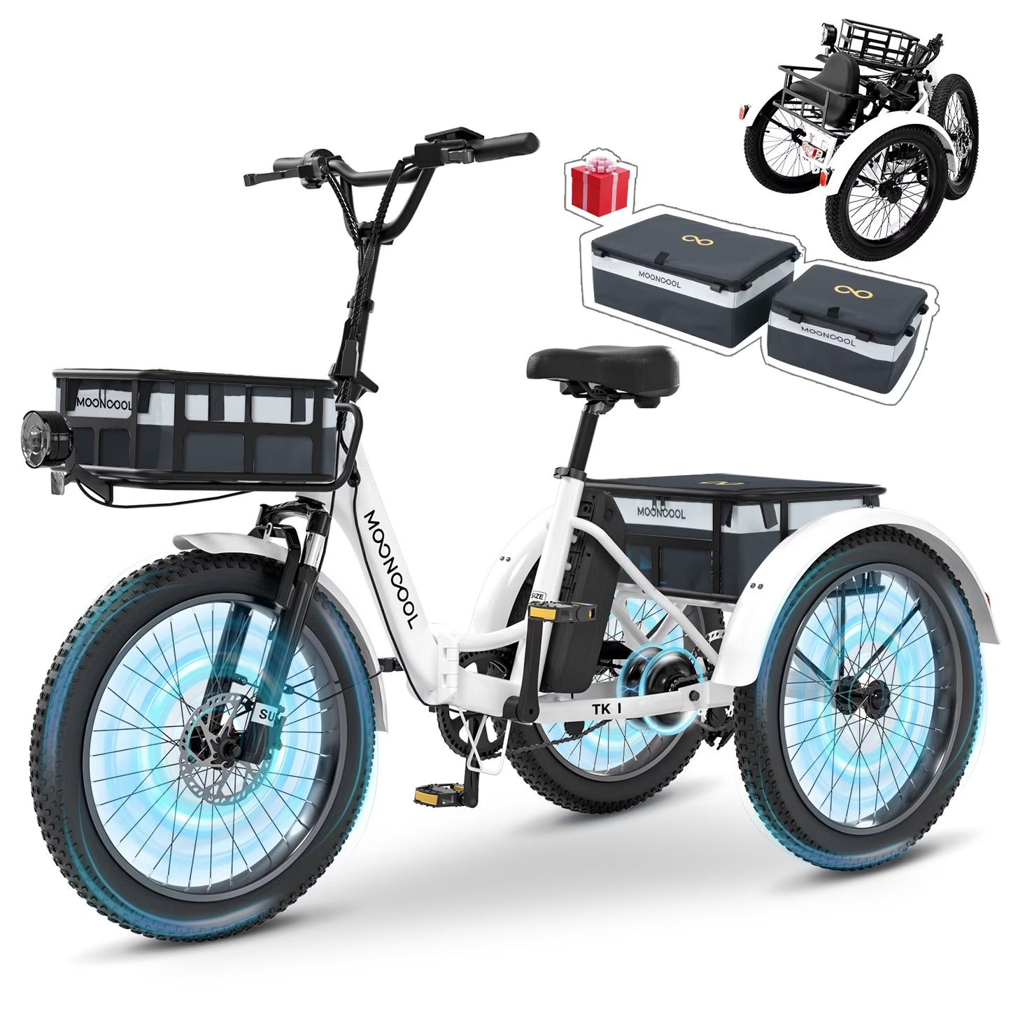 MOONCOOL Electric Trike, Electric Tricycle for Adults, 20" Folding 3 Wheels Electric Bicycle, 48V 750W Motorized Three Wheel Ebike with Aluminum Frame, Removable Battery and Basket, UL2849