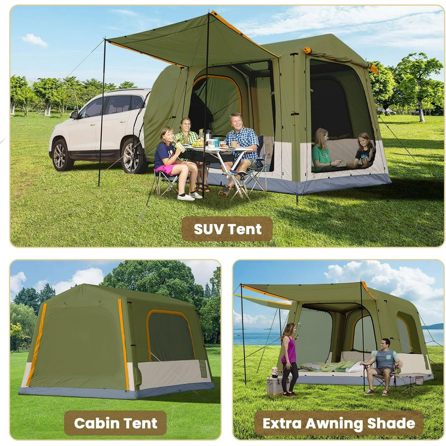 Lilypelle 4-6 Person Blow Up Inflatable Tent, 2-in-1 SUV Tailgate Hot Tent with Stove Jack, Easy Setup Camping Tent with Hand Pump, Waterproof Inflatable House for Outdoor