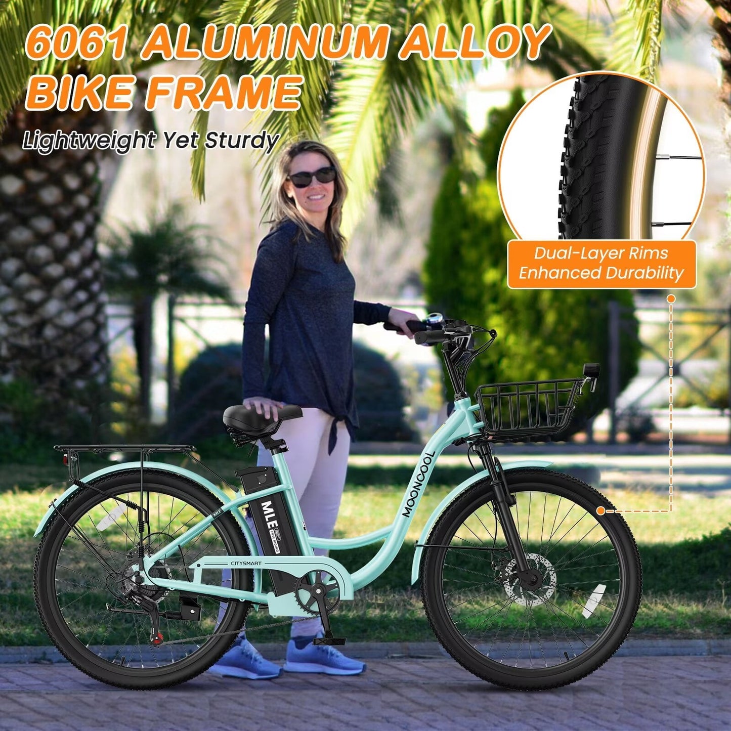 Lilypelle Electric Bike for Women Adults, 700W Peak Power, 40 Miles Electric Cruiser Bike with 36V 10.4Ah Battery, 7-Speed Electric Bicycle, 26" Tires and Front Fork Suspension