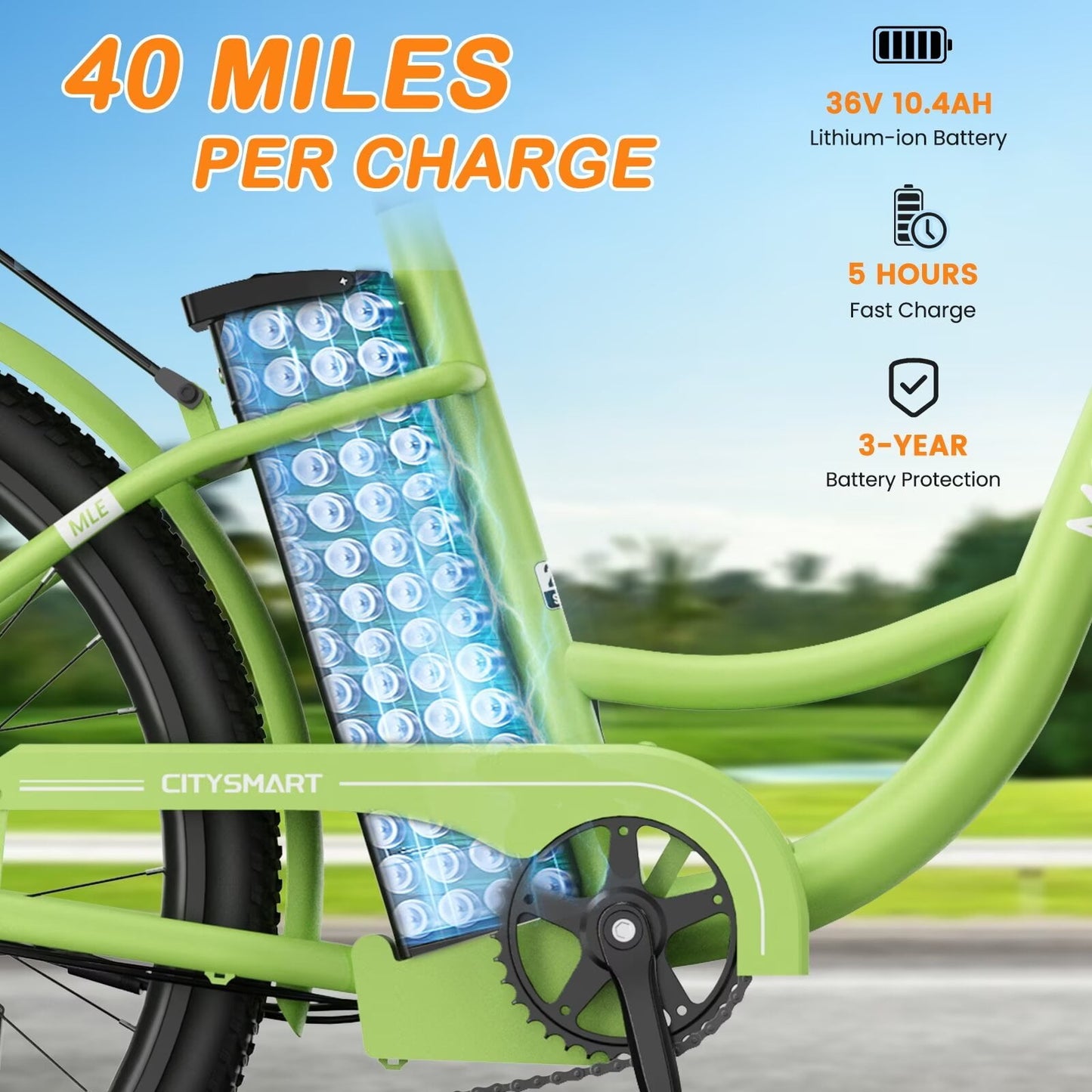 Lilypelle Electric Bike for Women Adults, 700W Peak Power, 40 Miles Electric Cruiser Bike with 36V 10.4Ah Battery, 7-Speed Electric Bicycle, 26" Tires and Front Fork Suspension