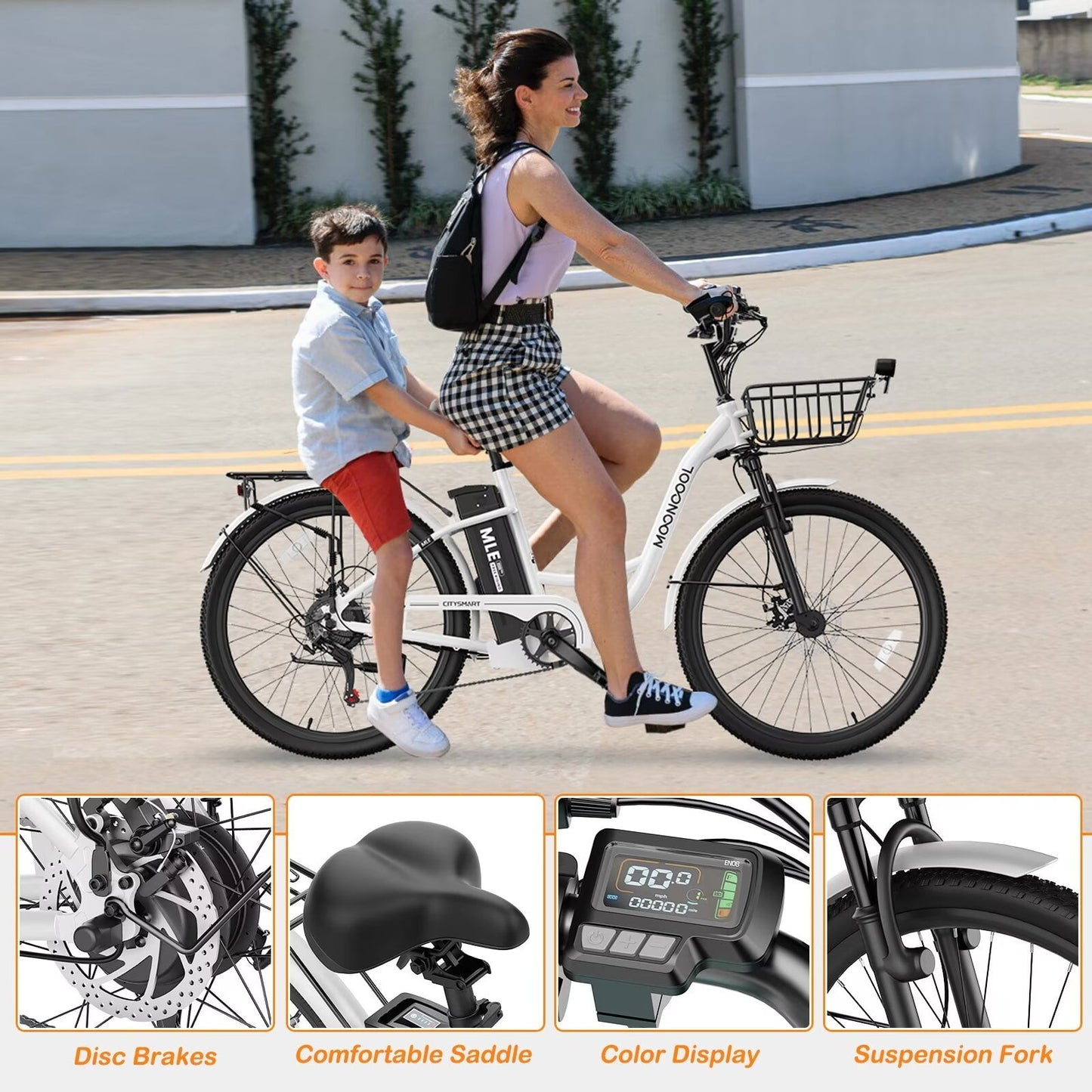 Lilypelle Electric Bike for Women Adults, 700W Peak Power, 40 Miles Electric Cruiser Bike with 36V 10.4Ah Battery, 7-Speed Electric Bicycle, 26" Tires and Front Fork Suspension