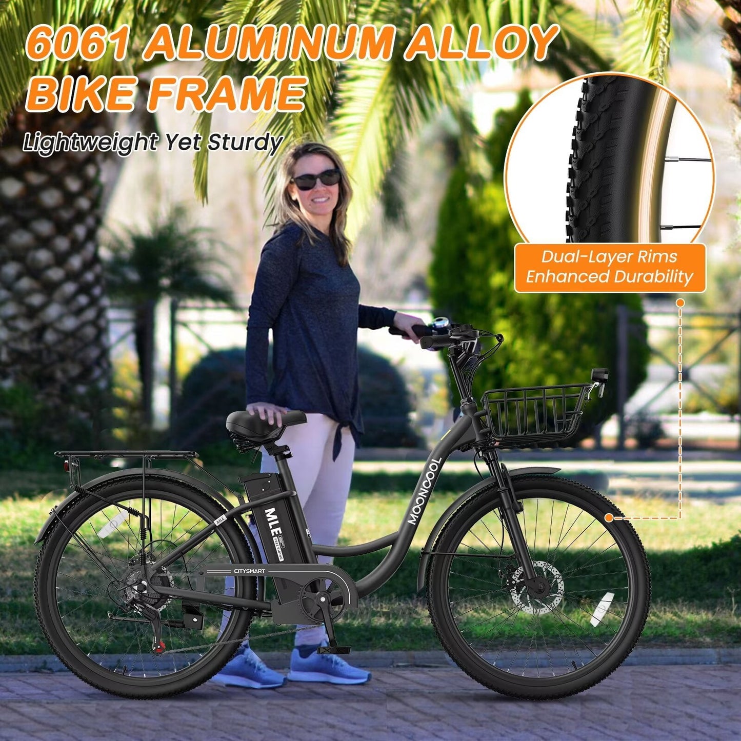 Lilypelle Electric Bike for Women Adults, 700W Peak Power, 40 Miles Electric Cruiser Bike with 36V 10.4Ah Battery, 7-Speed Electric Bicycle, 26" Tires and Front Fork Suspension