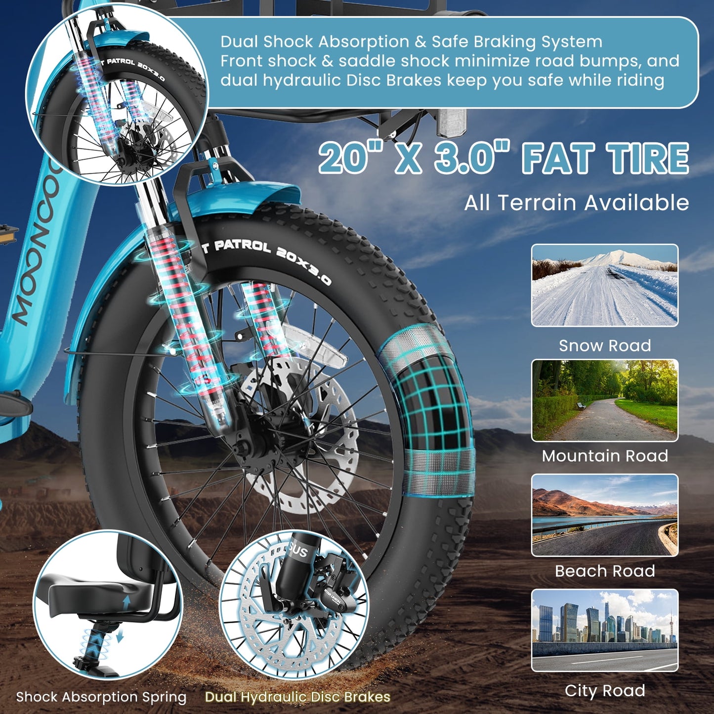 MOONCOOL TK1 Pro Electric Trike, Electric Tricycle for Adults, 20" Folding 3 Wheels Electric Bicycle, 48V 750W Motorized Ebike with Aluminum Frame, Removable Battery and Basket, UL2849