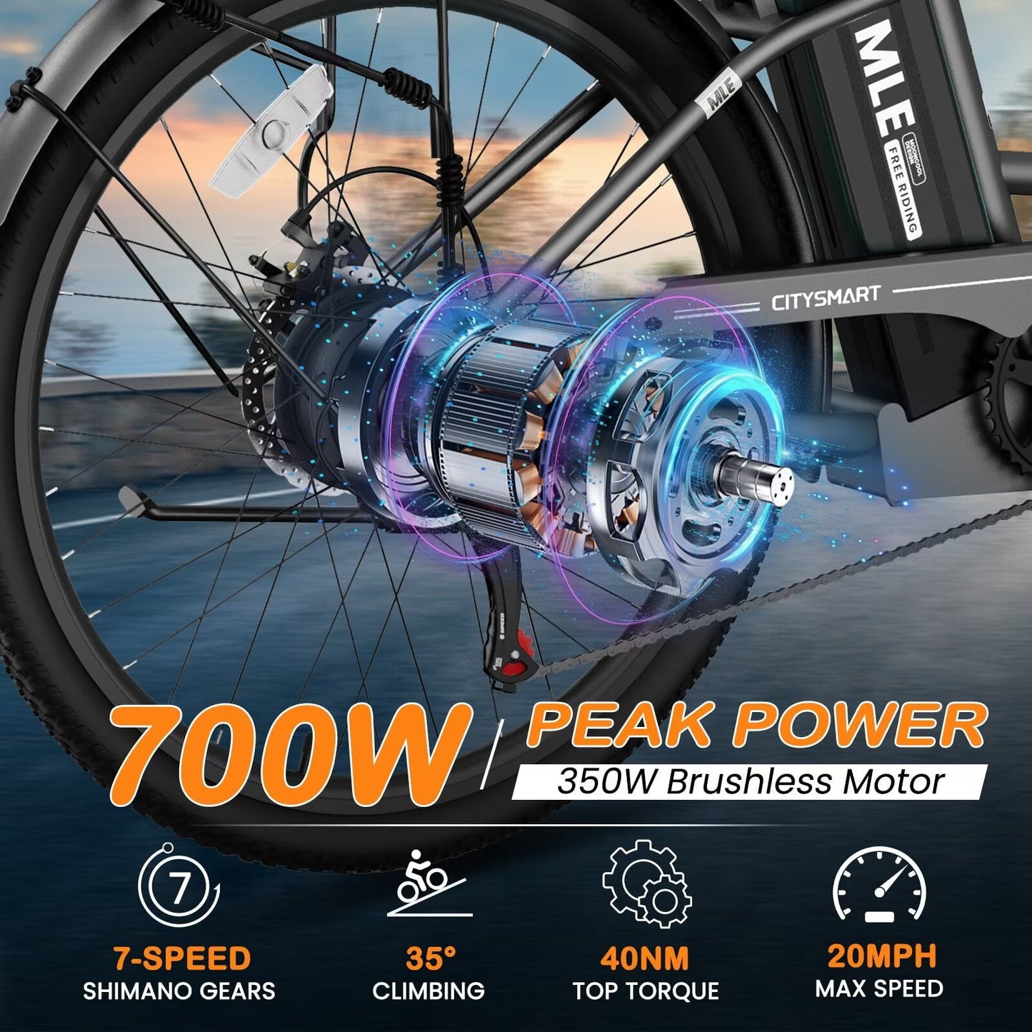 Lilypelle Electric Bike for Women Adults, 700W Peak Power, 40 Miles Electric Cruiser Bike with 36V 10.4Ah Battery, 7-Speed Electric Bicycle, 26" Tires and Front Fork Suspension