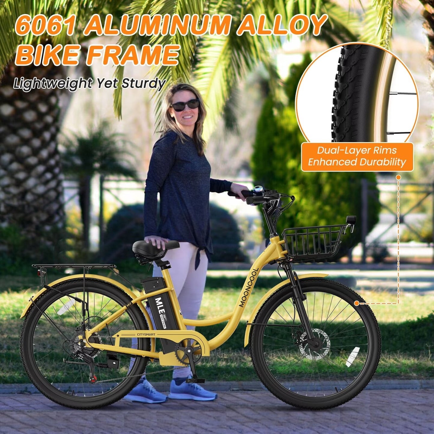 Lilypelle Electric Bike for Women Adults, 700W Peak Power, 40 Miles Electric Cruiser Bike with 36V 10.4Ah Battery, 7-Speed Electric Bicycle, 26" Tires and Front Fork Suspension