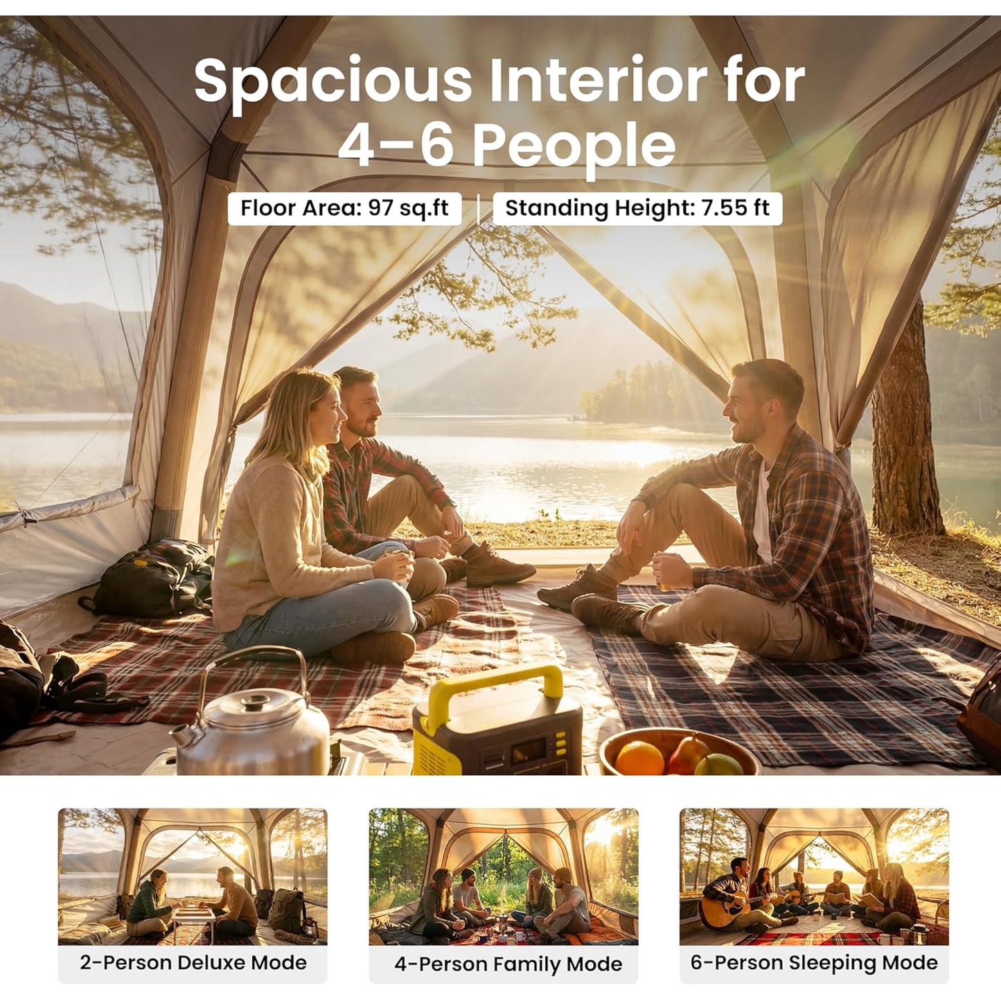Lilypelle 4-6 Person Inflatable Camping Tent, 9.8ft x 9.8ft x 7.2ft Easy Setup Blow Up Tent with Hand Pump, PU3000mm Waterproof & Breathable 4 Season Glamping Tent for Outdoor Camping