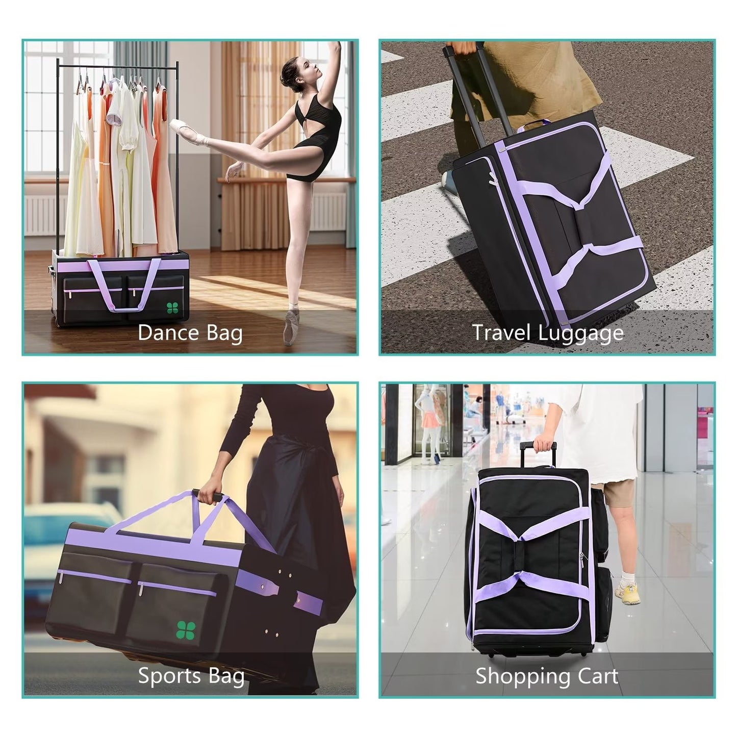 Lilypelle Dance Bag With Garment Rack, 27" Dance Garment Bags Collapsible Costume Rolling Duffel Bag with Wheels, Dance Travel Bag for Competition, Shows, Performances