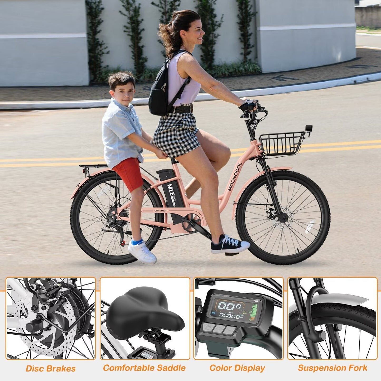 Lilypelle Electric Bike for Women Adults, 700W Peak Power, 40 Miles Electric Cruiser Bike with 36V 10.4Ah Battery, 7-Speed Electric Bicycle, 26" Tires and Front Fork Suspension