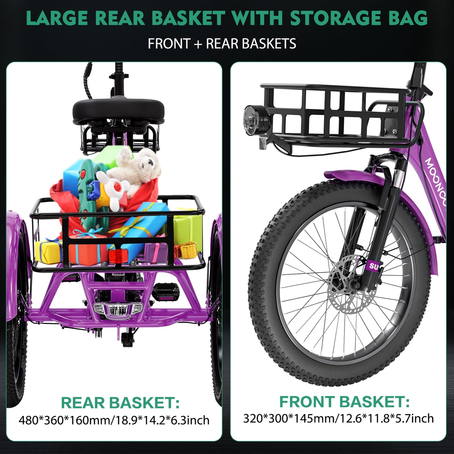 MOONCOOL TK1 Folding Electric Tricycle for Adults,48V 14.5Ah Removable battery, 1000W Motor, 20" Fat Tire Step-Thru 3 Wheel Electric Bicycle W/ Rearview Mirror Accessory Kit, UL2849