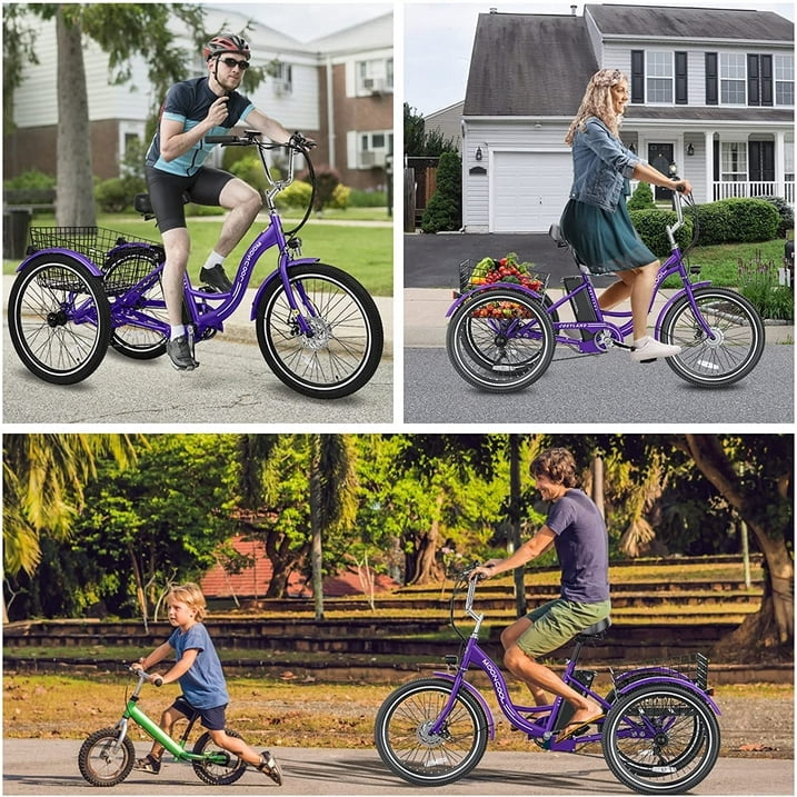 Lilypelle 24" Electric Tricycle for Adults, 350W 36V 14.5AH 7 Speeds Motorized Electric Trike Three Wheel Electric Bikes Bicycle with Large Basket for Women Men