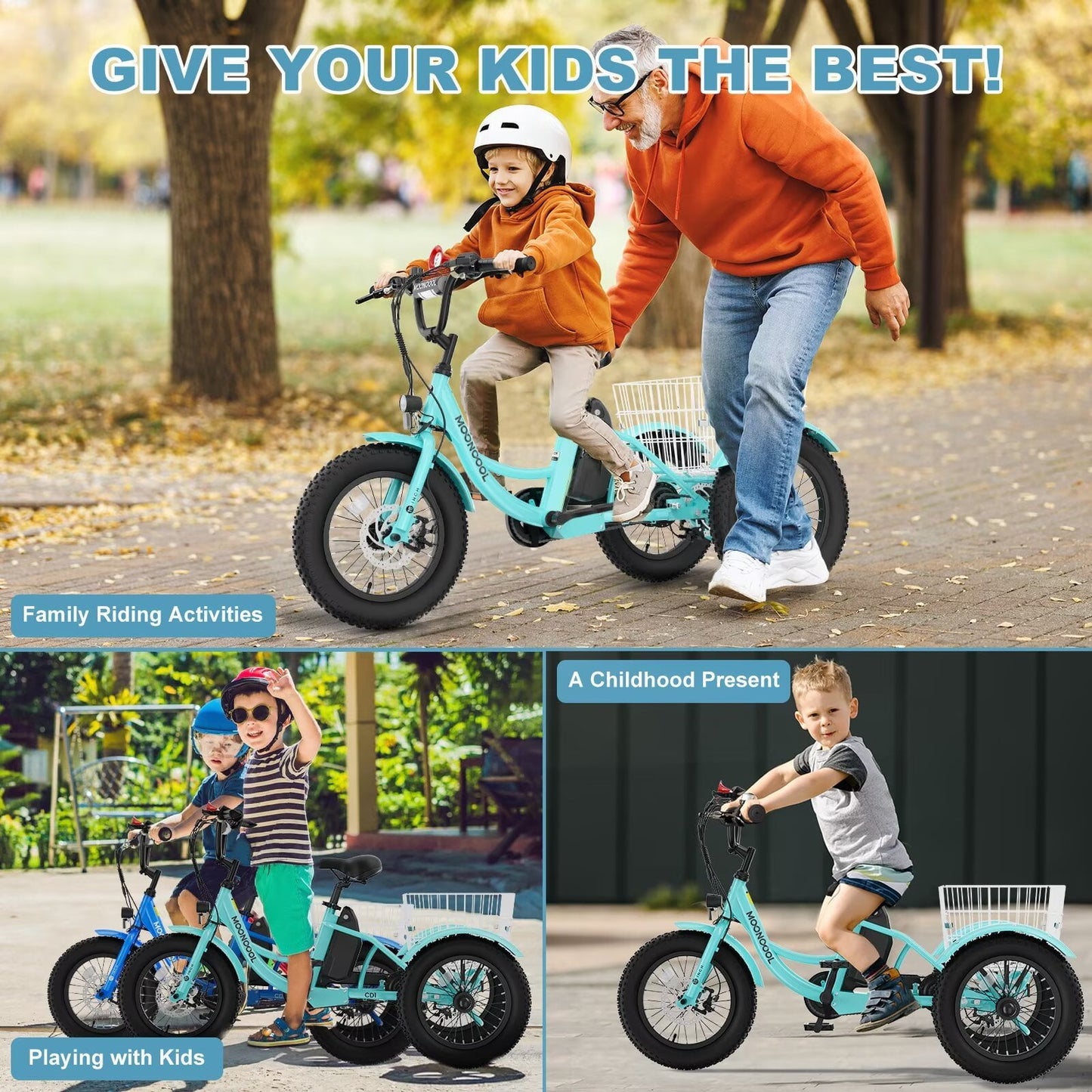 Lilypelle Electric tricycle for Kids , 6/9/12Mph three wheel electric bike w/ 250W motor， 24V 10.4Ah Battery, Headlights & Horn, Large Rear Basket ,2 sets of DIY stickers,16"x3" Wheel,30Miles
