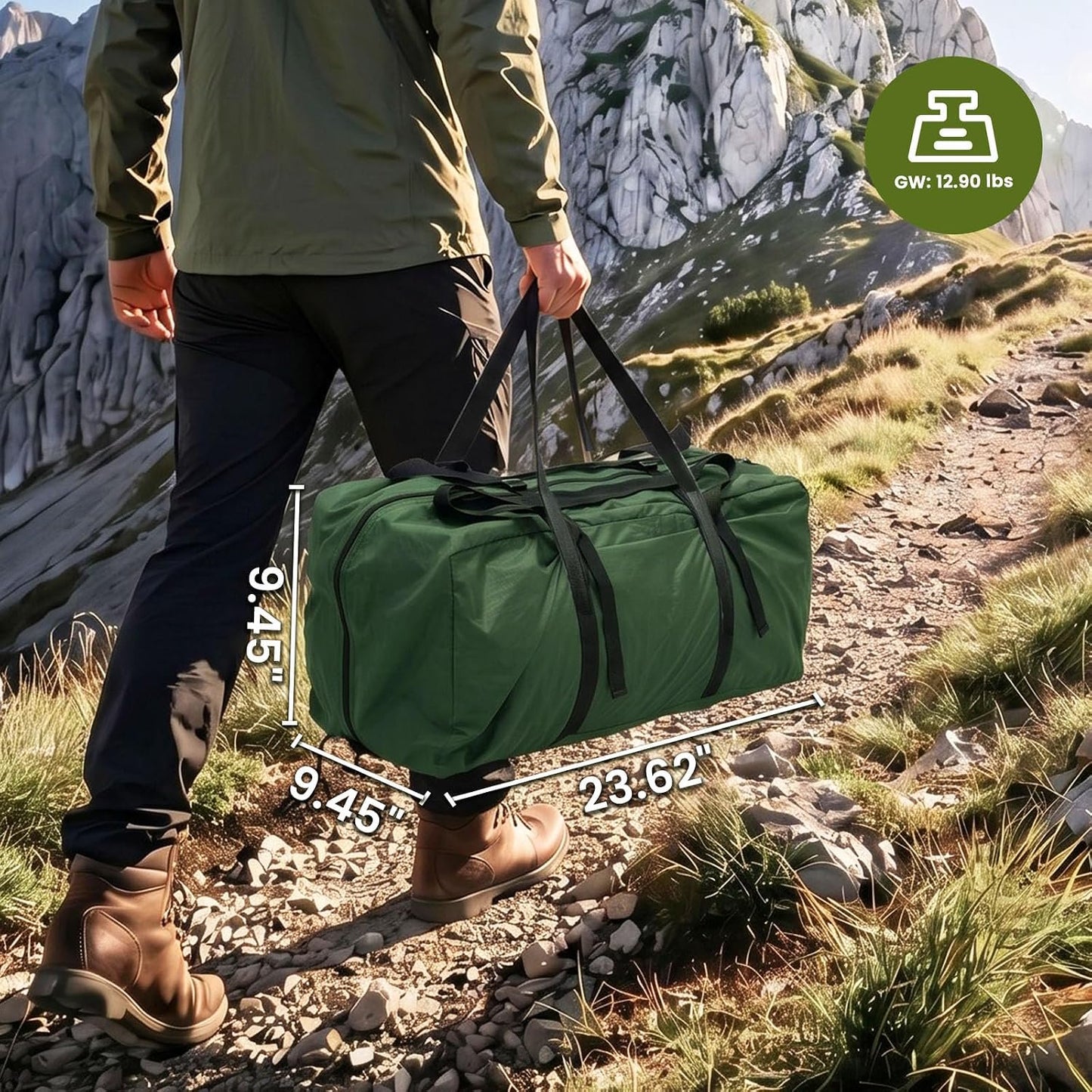 Lilypelle Lightweight Backpacking Camping Tent for 2-4 Person, 4 Season Windproof Tent with Stove Jack, 210T Ripstop Waterproof PU3000mm, All Weather Hiking Tent，Green