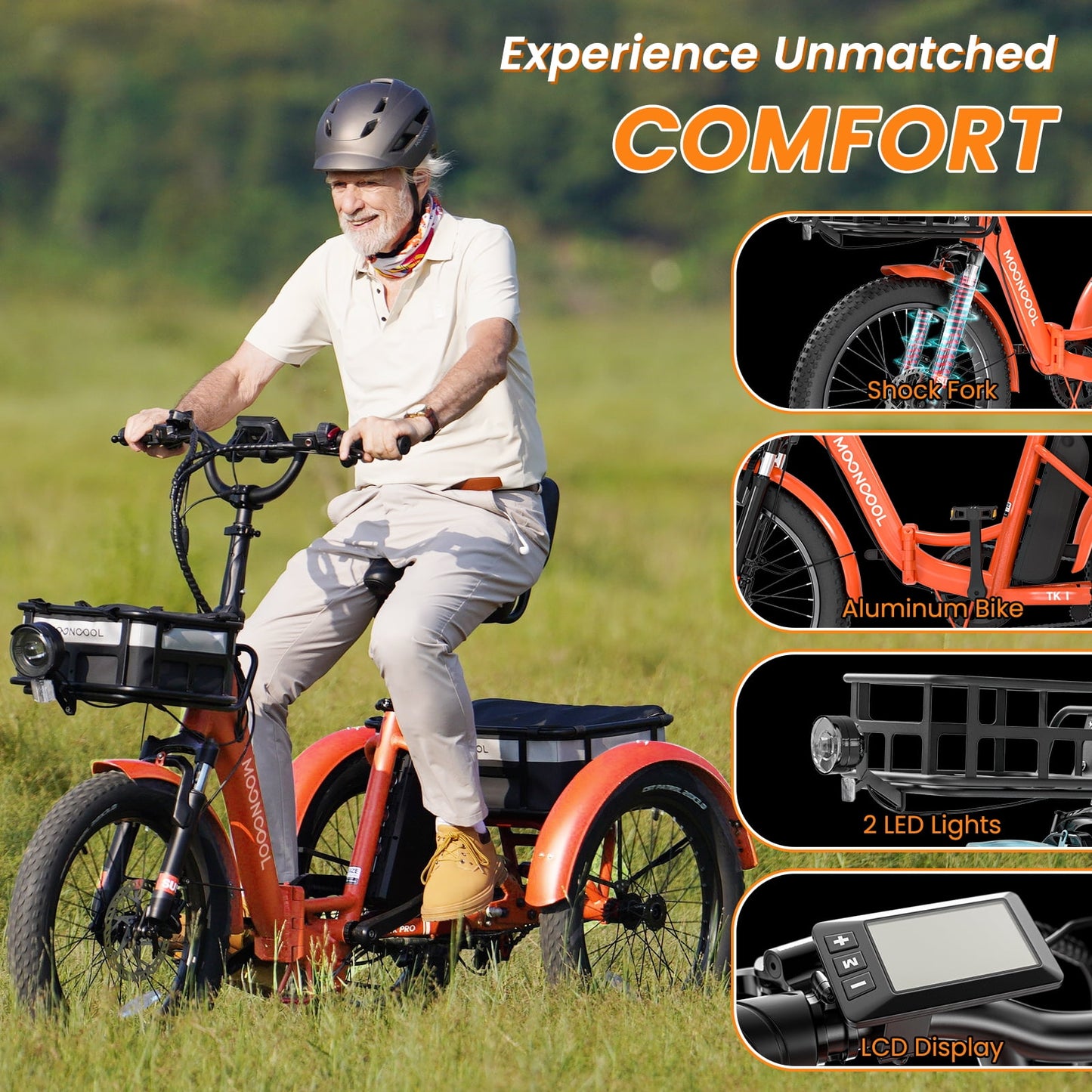 MOONCOOL Electric Tricycle for Adults, 20" Folding 3 Wheels Electric Bicycle, 48V 500W Motorized Three Wheel Ebike w/Aluminum Frame, Removable Battery and Basket
