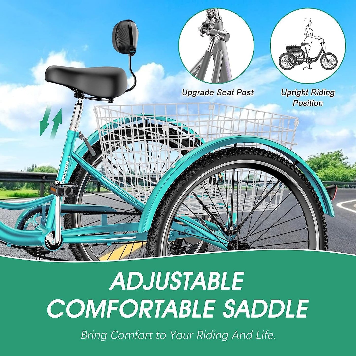 Lilypelle Adult Tricycles 7 Speed 20/24/26 Inch Three Wheel Bike Cruiser Trike with Low-Step Through Frame/Large Basket for Men, Women, Seniors