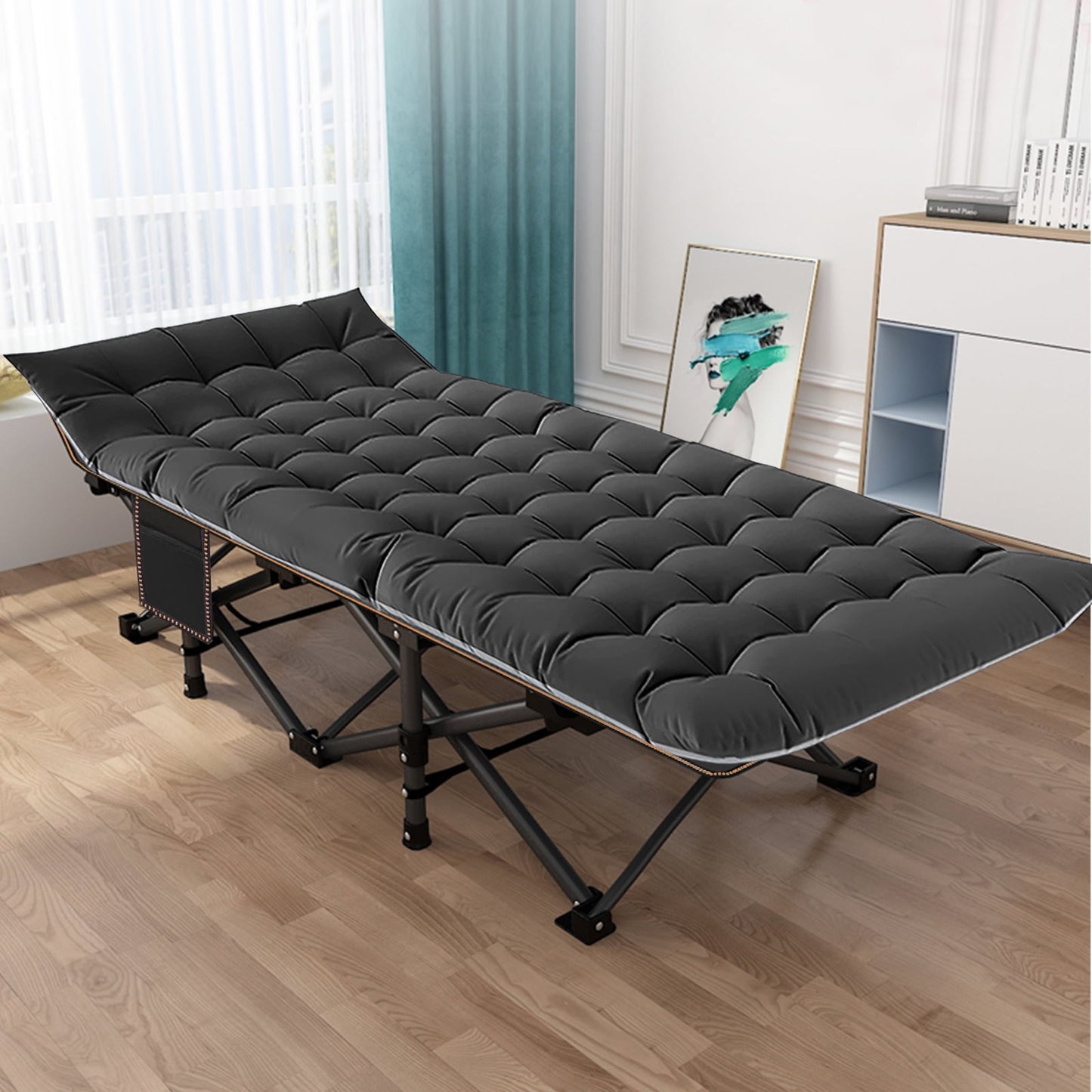 Lilypelle Folding Camping Cot for Adults, Portable Sleeping Cot, Folding Cot Rollaway Guest Bed with 3.3 inch 2 Sided Mattress and Carry Bag