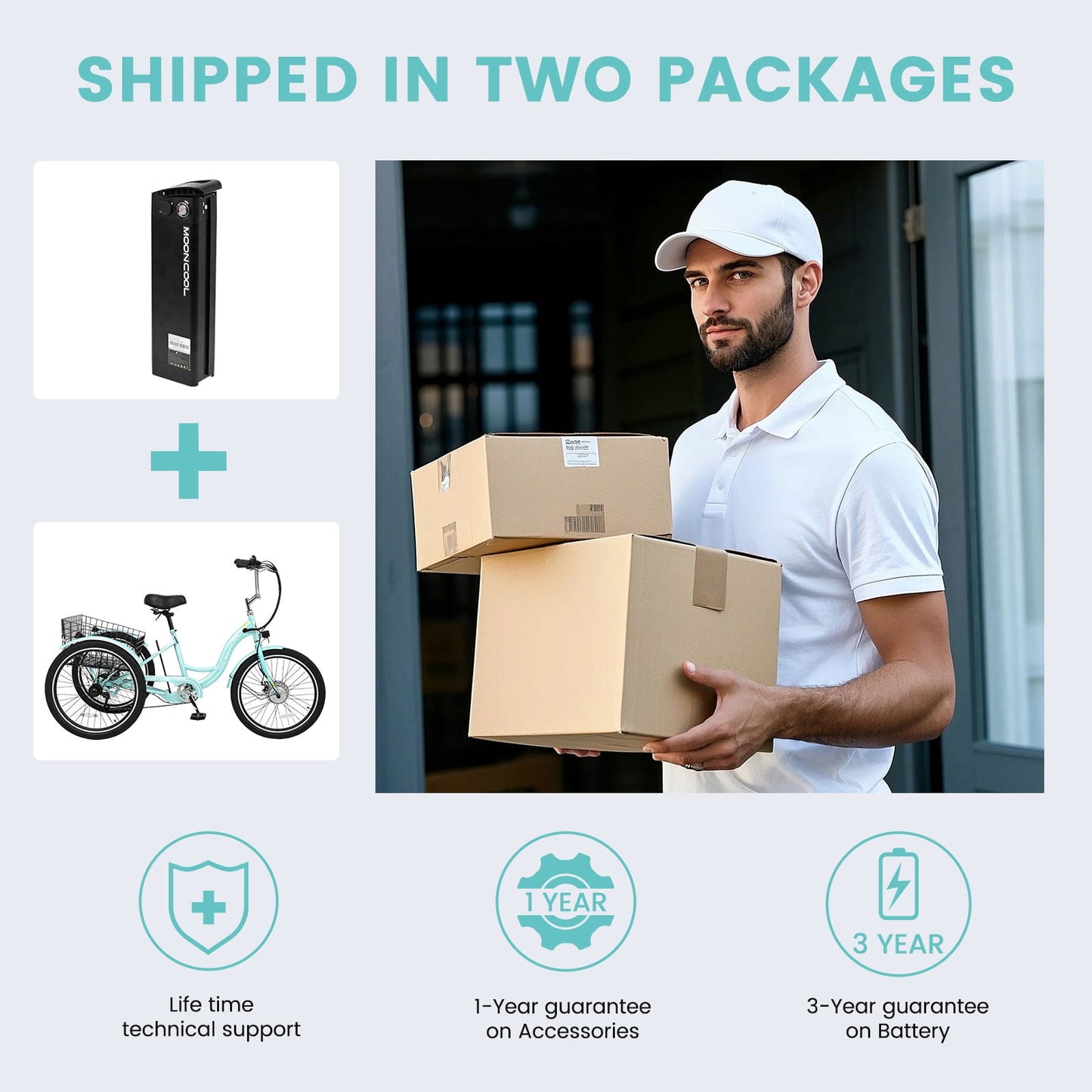 MOONCOOL Electric Trike for Adults,26 Inches 7 Speeds 3 Wheels Electric Bikes , 350W Motorized Electric tricycle with 10.4Ah Removable lithium battery，UL2849