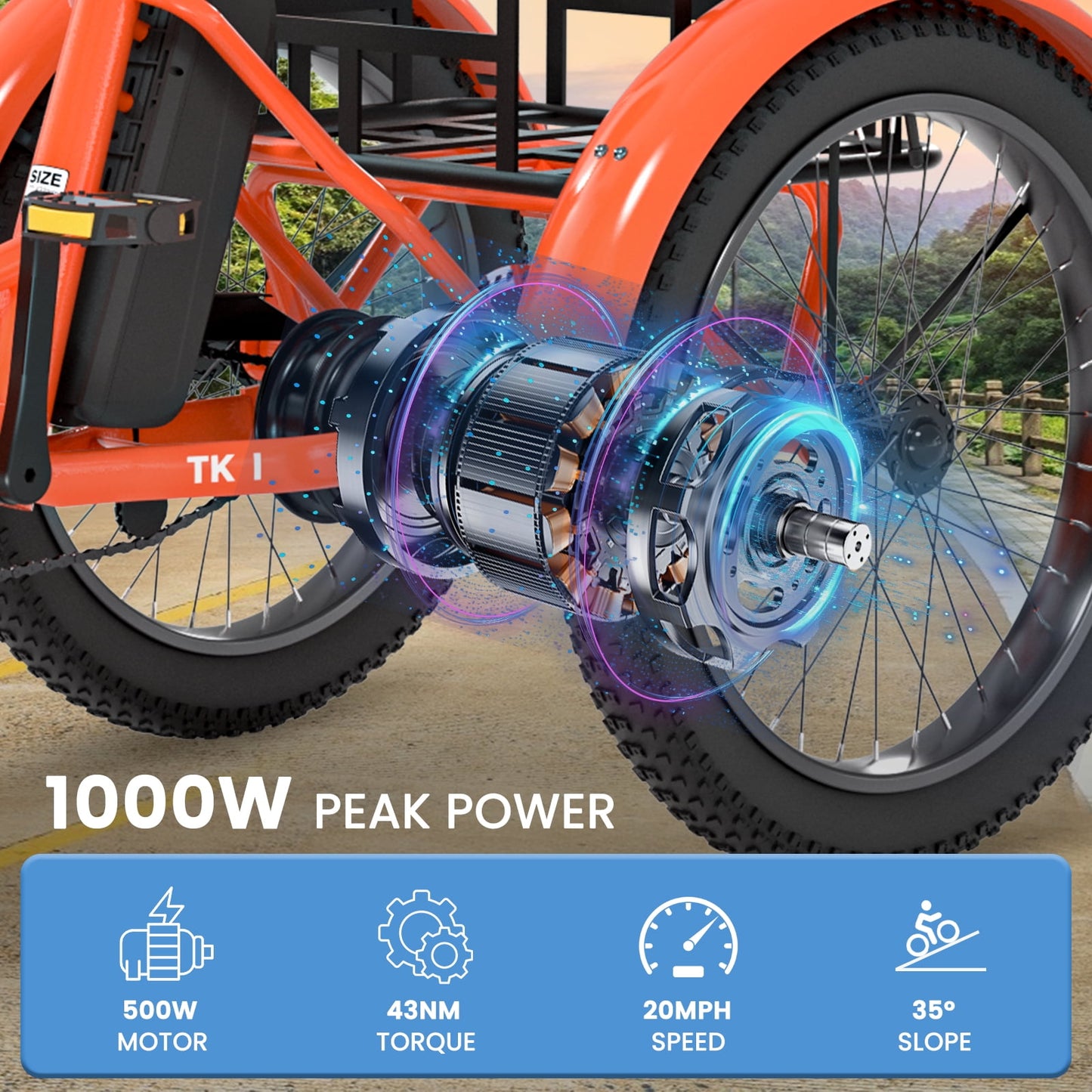 MOONCOOL Electric Tricycle for Adults, 20" Folding 3 Wheels Electric Bicycle, 48V 500W Motorized Three Wheel Ebike w/Aluminum Frame, Removable Battery and Basket