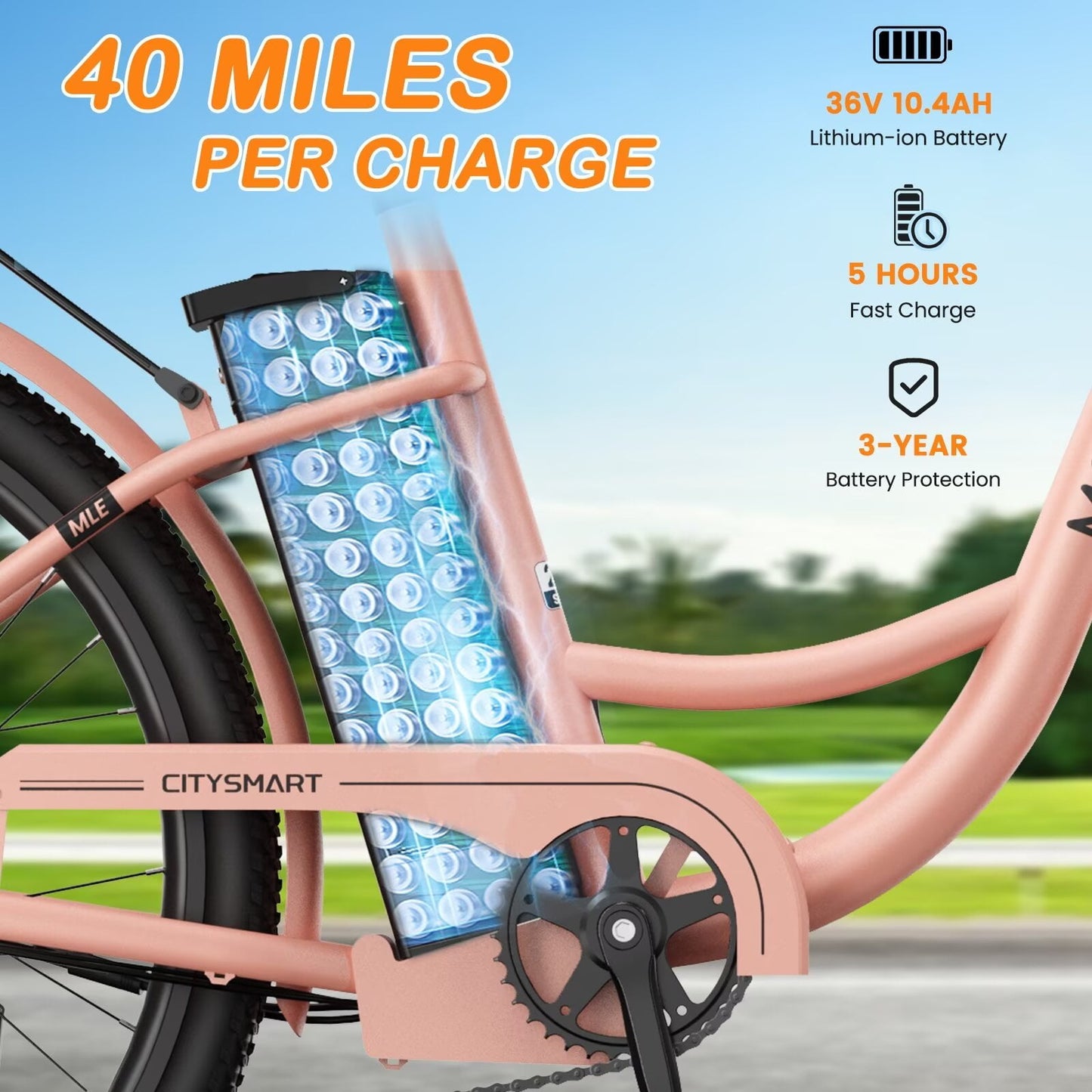 Lilypelle Electric Bike for Women Adults, 700W Peak Power, 40 Miles Electric Cruiser Bike with 36V 10.4Ah Battery, 7-Speed Electric Bicycle, 26" Tires and Front Fork Suspension