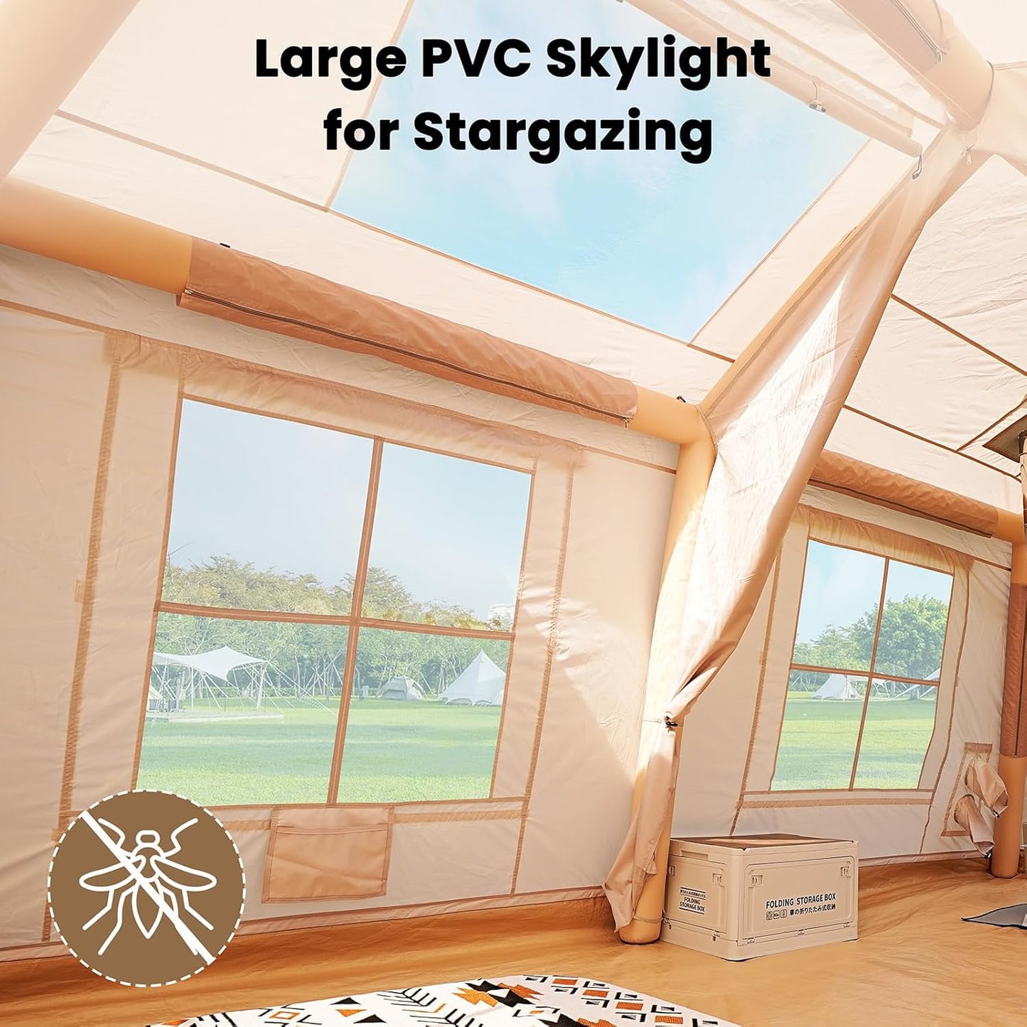 Lilypelle 8-10 Person Blow Up Inflatable Tent, 2 Room Hot Tent with Stove Jack & AC Port, Large Camping Tent with Hand Pump, Waterproof Inflatable House for Family Glamping