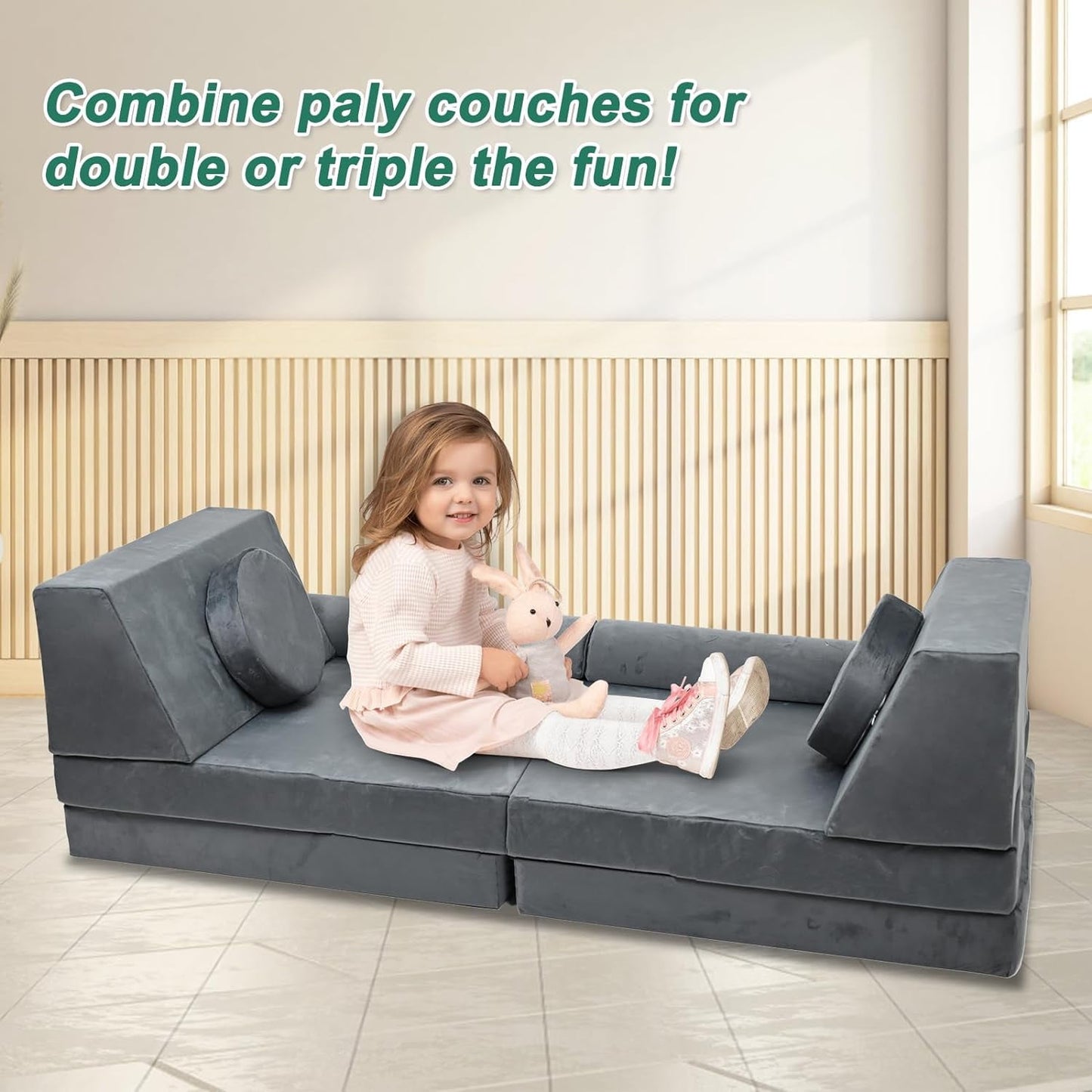 Lilypelle Foam Convertible Modular Fold Out Sofa, Grey